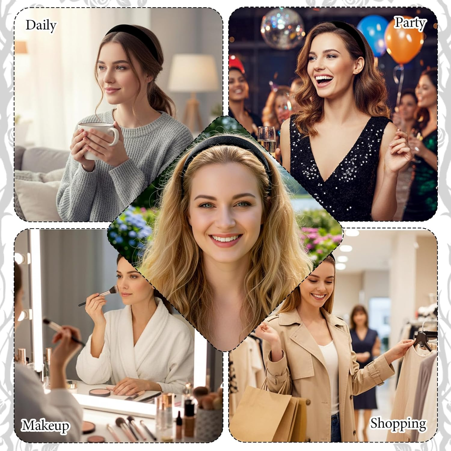 LXUEJIE Pack of 4 Women'S Black Velvet Headbands, Wide Headband, Vintage Hair Band, Simple Hair Bands, Velvet Fabric Headbands, Fashion Hair Accessories for Girls, Women, Everyday (4 Pieces)