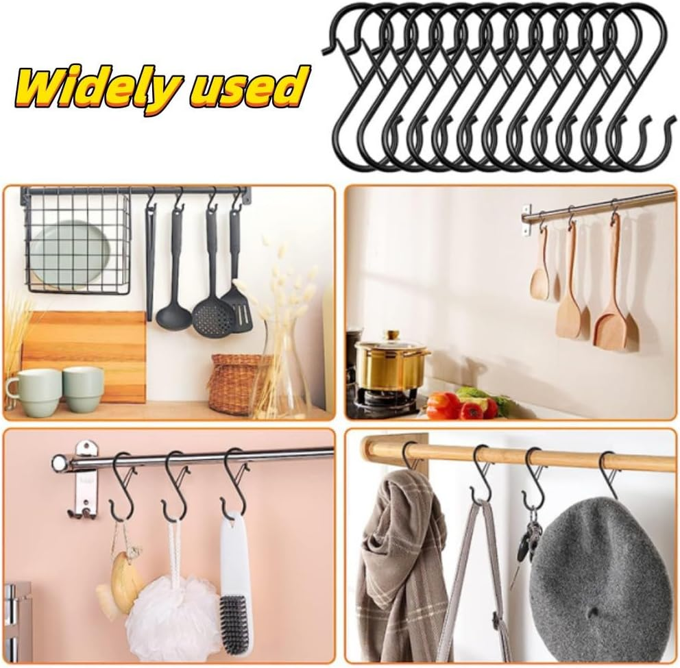 DACUAN 20Pcs S Hooks with Safety Buckle, 3.5 Inch Heavy Duty S Hooks for Kitchen, Bathroom, Courtyard - Hanging Plants, Clothes, Pots and Pans, Bathing Utensils, Bags (Black) image number 1
