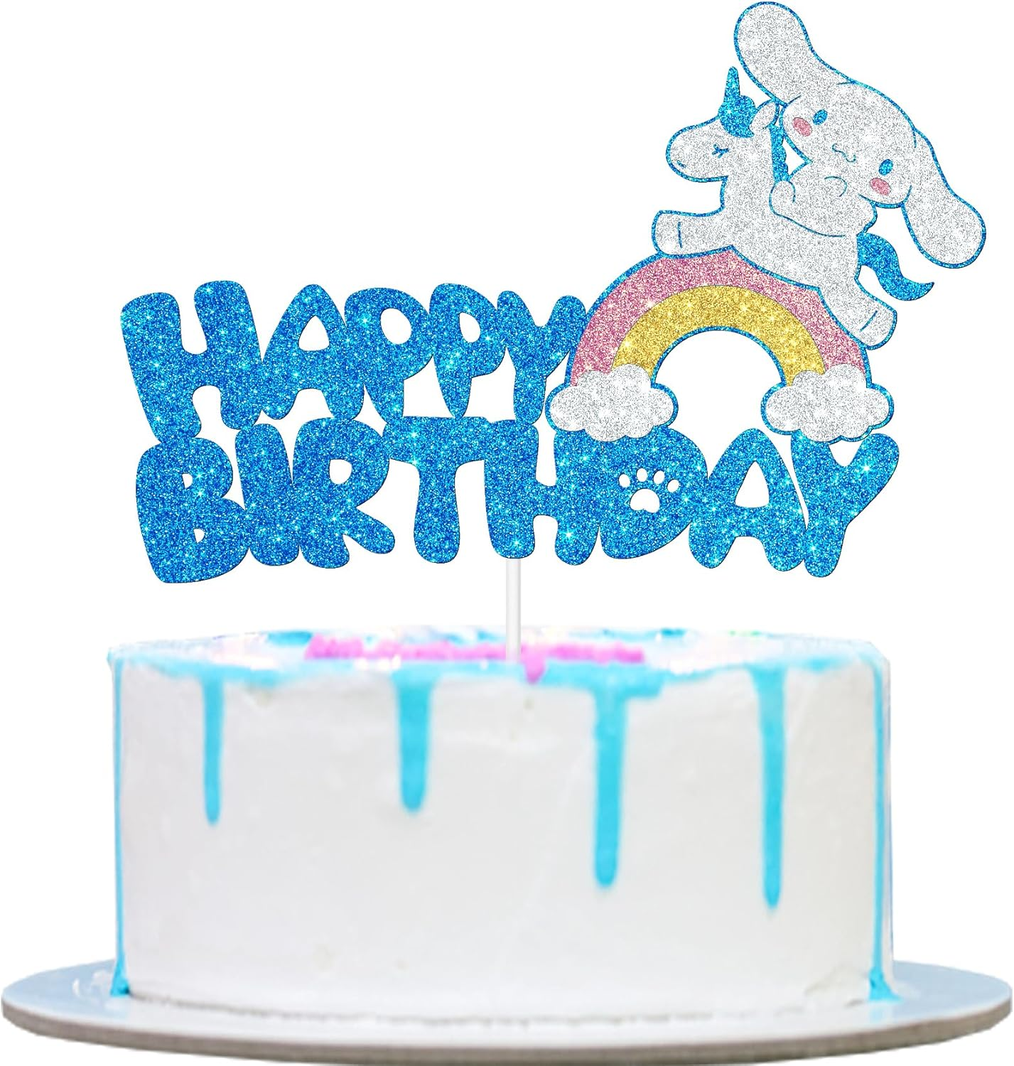 Blue Glitter Cartoon Birthday Cake Topping, Kids Birthday Cake Decoration (Blue) image number 3