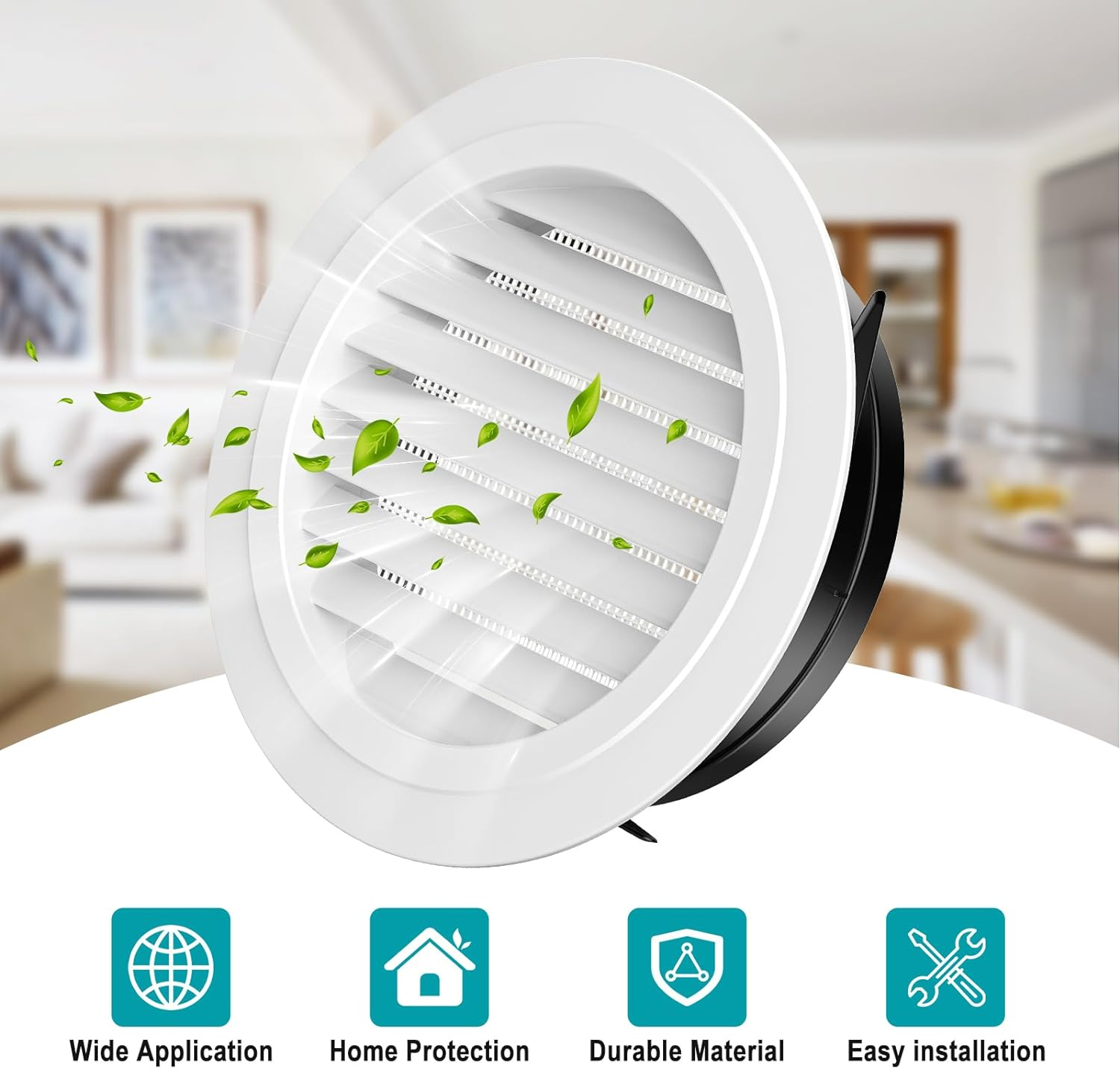 HG Power round Air Vent ABS Louver Grille Cover White Soffit Vent with Built-In Fly Screen Mesh for Bathroom Office Kitchen Ventilation, Black, PI025, 110.00V image number 3