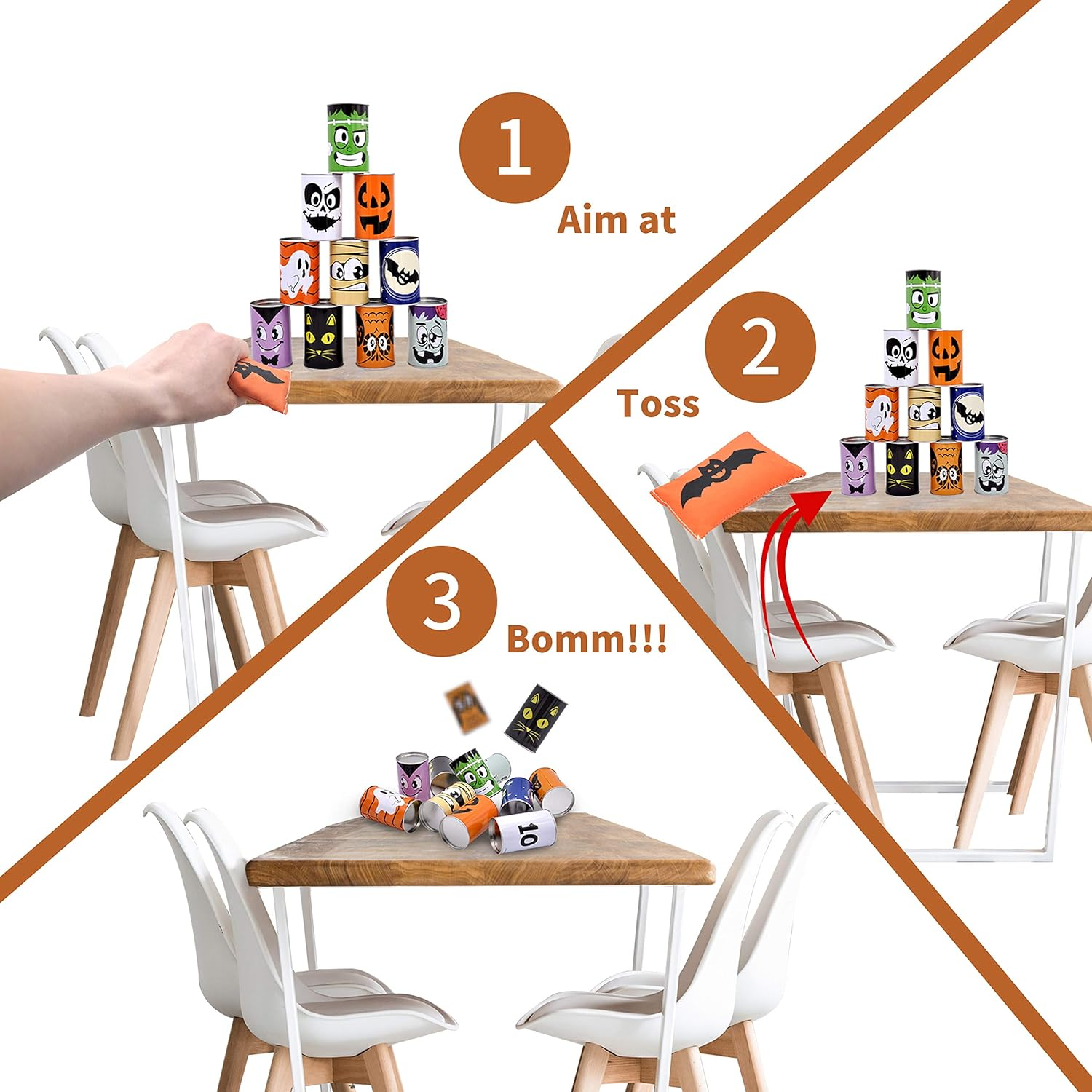 JOYIN 13 Pcs Halloween Carnival Can Bean Bag Toss Games for Kids & Adults Trick or Treat Decoration, Home Decor Party Favors Supplies, Homeschooling Backyard Game