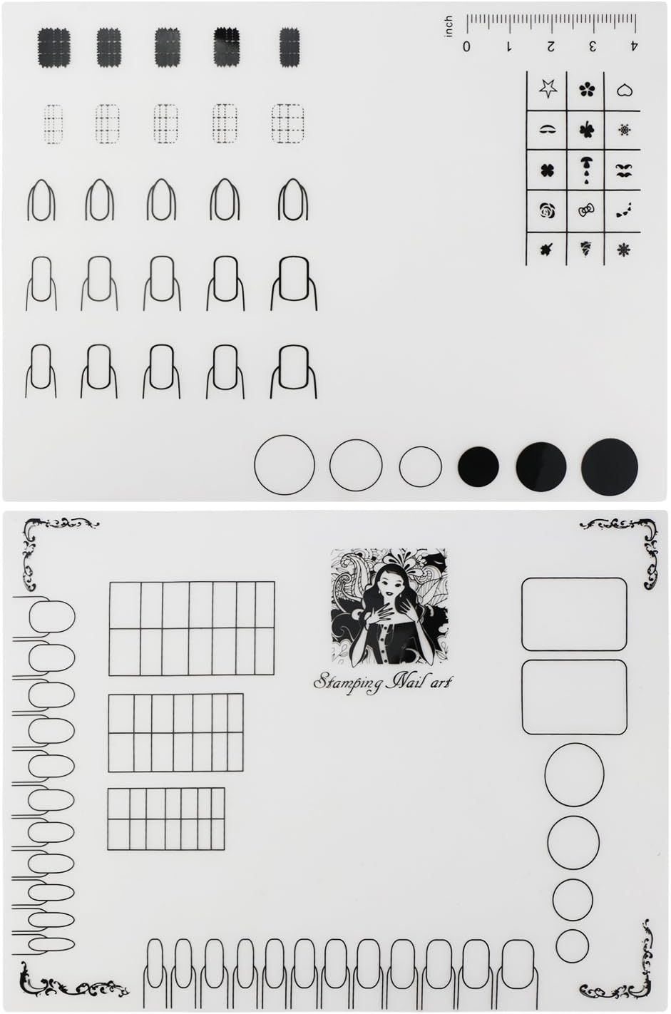 Segbeauty Nail Art Stamping Mat, Silicone Workspace Stamping Plate, Nail Polish Coloring Practice Pad, Nail Sticker Guide Printing Transfer Table Cover Palette Tools