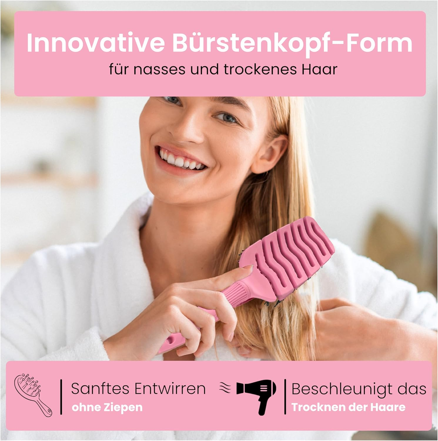 HERCULES S&Auml;GEMANN - Flexy Shape Brush (Wide) | Hair Brush for Extra Gentle Detangling Hairbrush with Ergonomic Handle with Vegan Bristles and Nylon Pins for Healthy Hair | Colour: Soft Pink image number 4