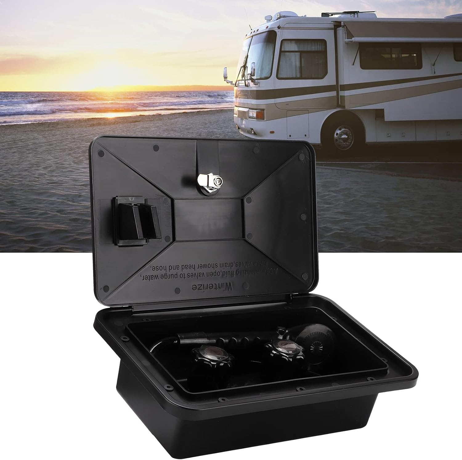 RV Exterior Shower Box Kit, RV Camper Exterior Shower Box Set, Hot Cold Water Adjustable with Hose Lock Keys for Motorhome Caravan Out Side Shower Replacement image number 4