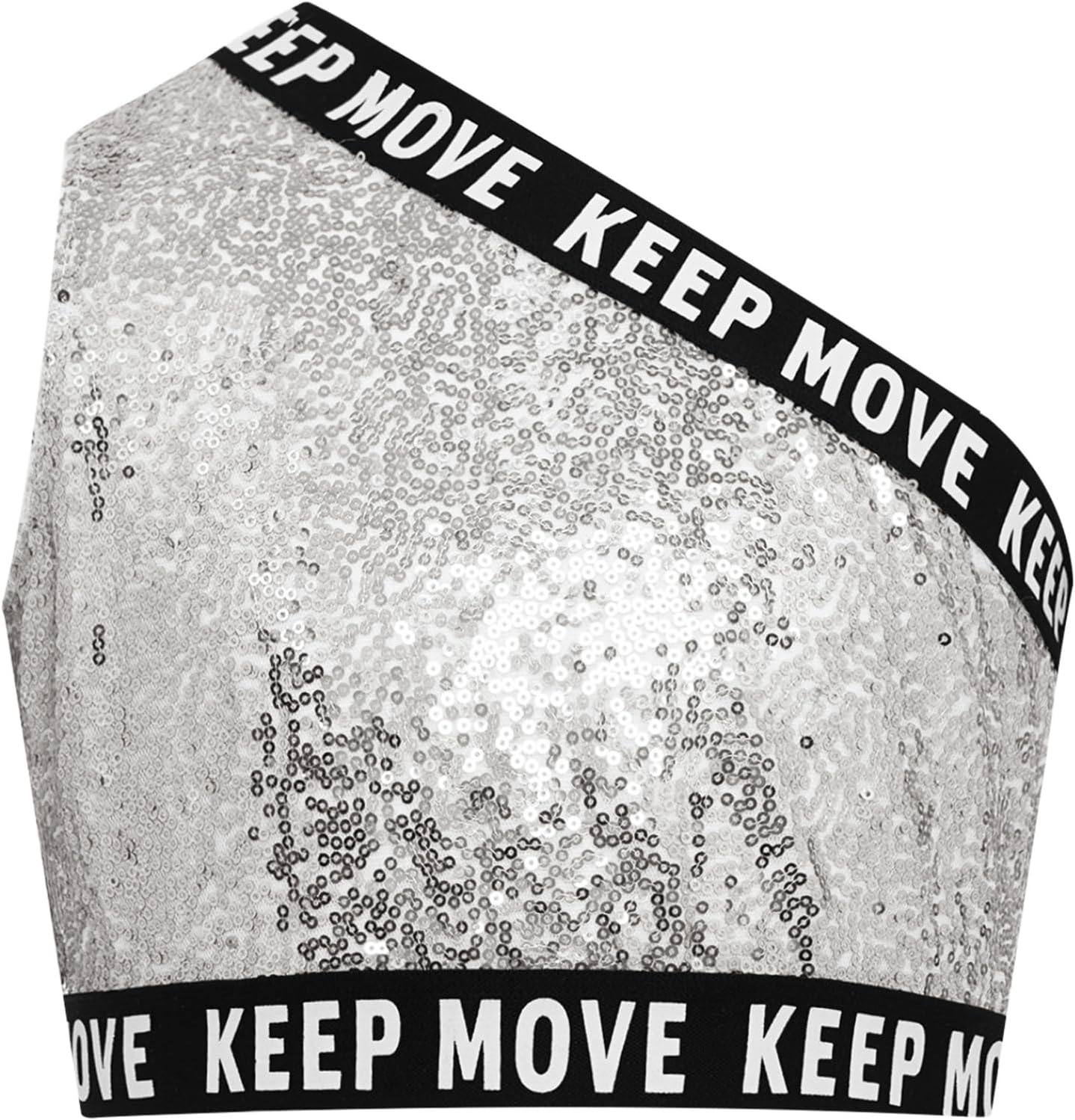 Raenseen Kids Girls Jazz Hip Hop Dance Costume Shiny Sequins Crop Tank Top Fashion One-Shoulder Streetwear