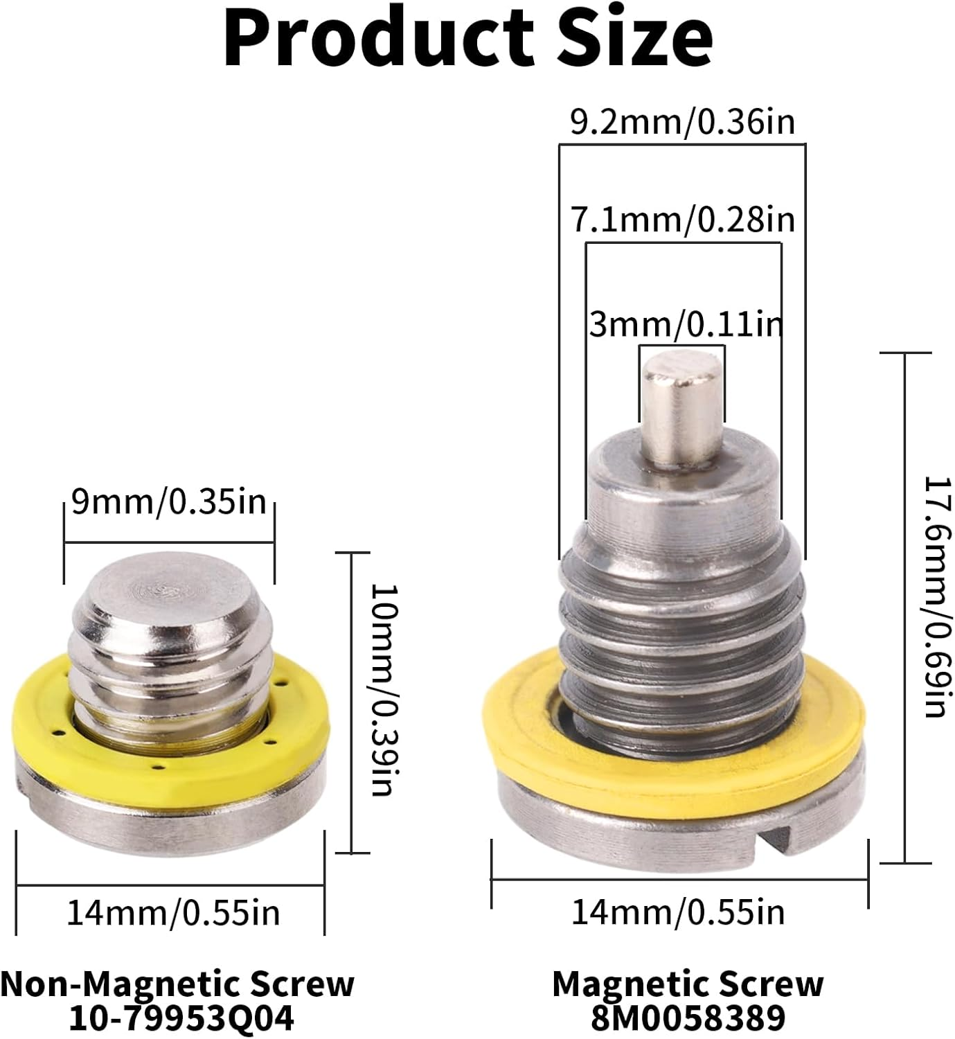 2 Sets Lower Unit Drain Plug for Mercury Mercruiser Outboard Engine Gear Case, 3/8-16 Thread 8M0058389 Magnetic Screw & 10-79953Q04 Non-Magnetic Screw with 2Pcs Seal Gasket image number 6