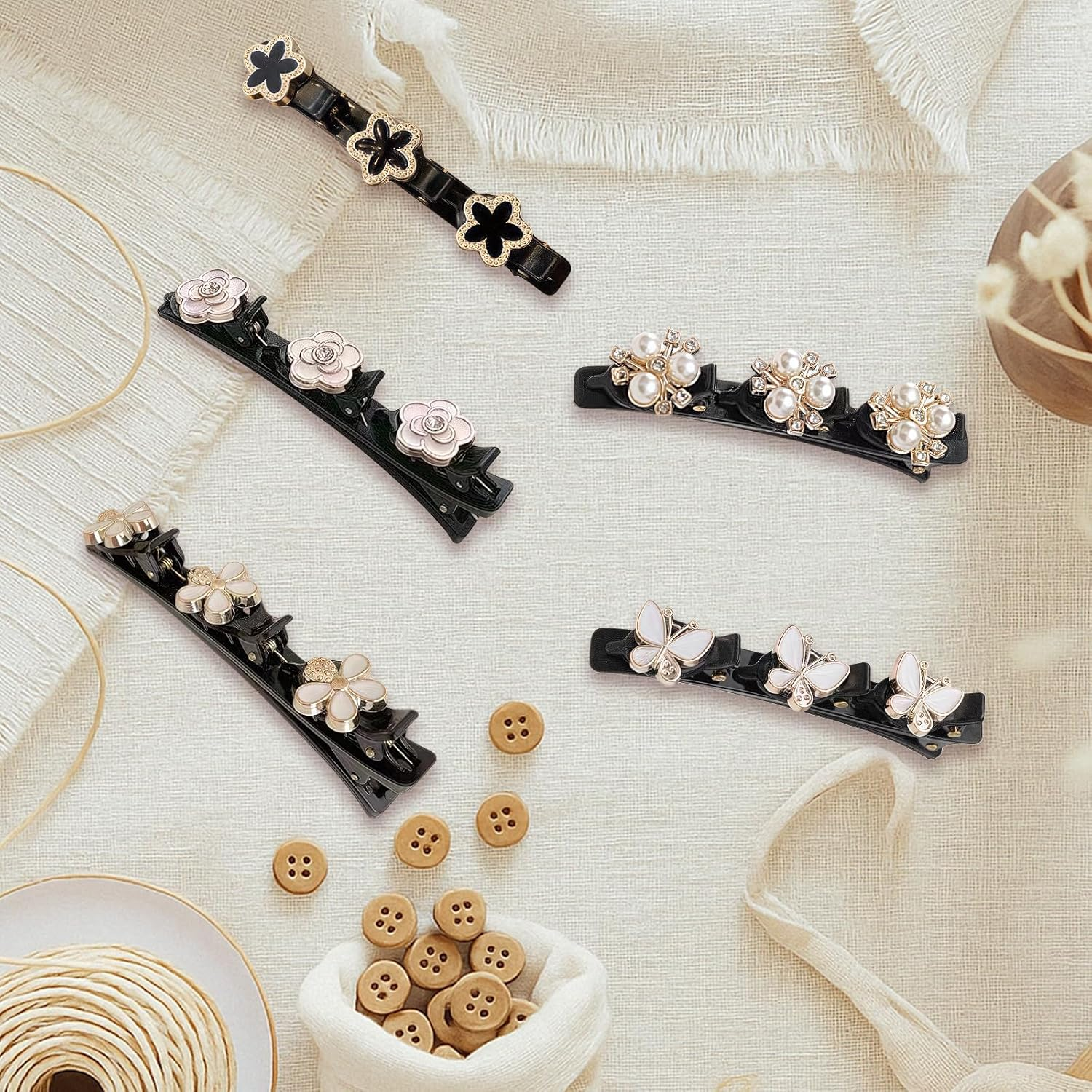 Pack of 5 Double Layer Hair Clip,Sskhe Women'S Braided Hair Clip,Flowers,Butterfly,Crystal Hair Accessories,Create a Variety of Elegant Hairstyles image number 2