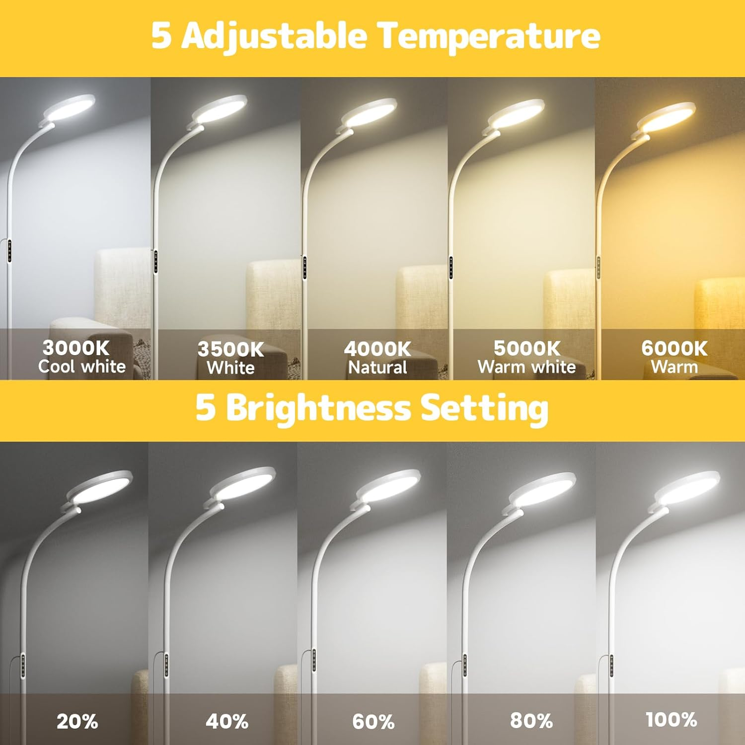 Trayvespace SAD Lamp, 10000LUX SAD Light Therapy Lamp with Remote, 5 Color Temperature & Brightness SAD Lamp Light Therapy with Timer/Memory for Reading, Office, Home image number 3