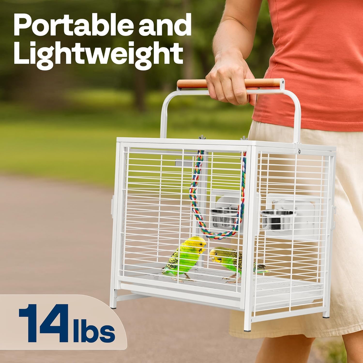 VIVOHOME 19 Inch Wrought Iron Bird Travel Carrier Cage for Parrots Conures Lovebird Cockatiel Parakeets White image number 3
