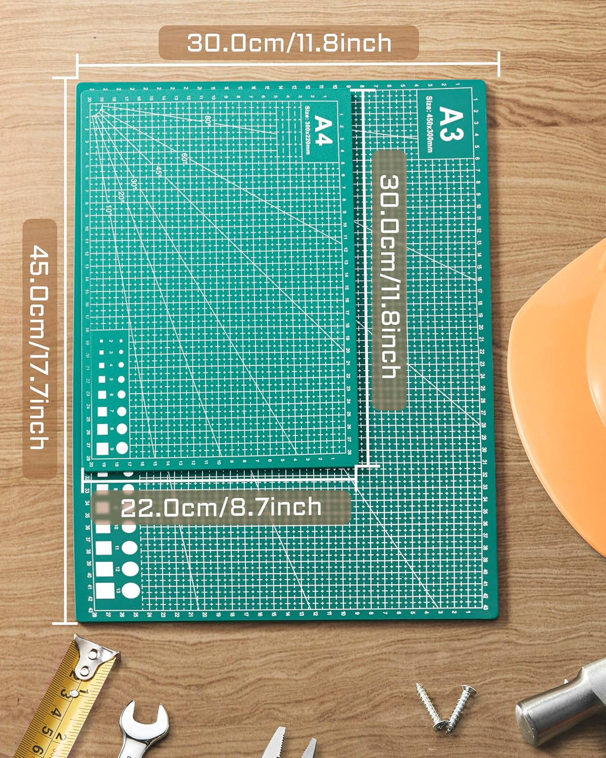 BLUEQUE Cutting Mat Self Healing - 2 Premium Rotary Cutting Mats (A3 & A4) for Sewing, Quilting, Circut, Model, Crafts, Scrapbooking & Fabric - Non-Slip, Easy-Clean Grid Cutting Board Precise Cut image number 3