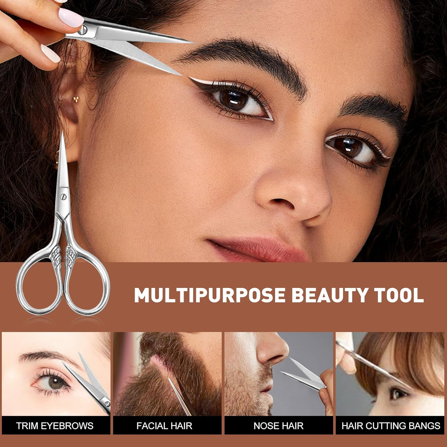 Small Facial Hair Scissors, Stainless Steel (Silver) Straight Tip Snips Beauty Grooming Kit for Eyebrows, Beard, Ear, Nose, Moustache Trimming with PU Case image number 4