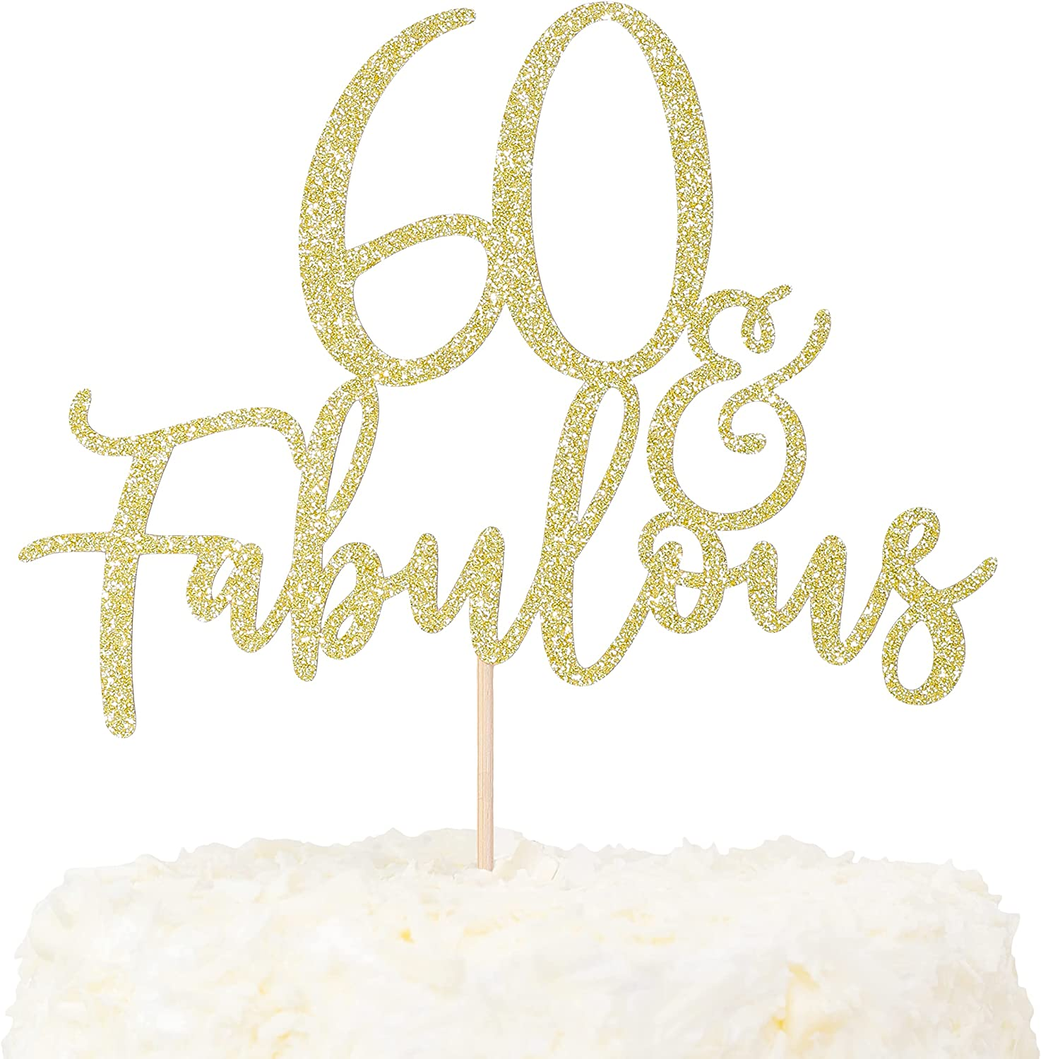 LOVENJOY 60 and Fabulous Cake Topper Gold Glitter for 60Th Birthday Party Cake Decoration Glittery image number 2