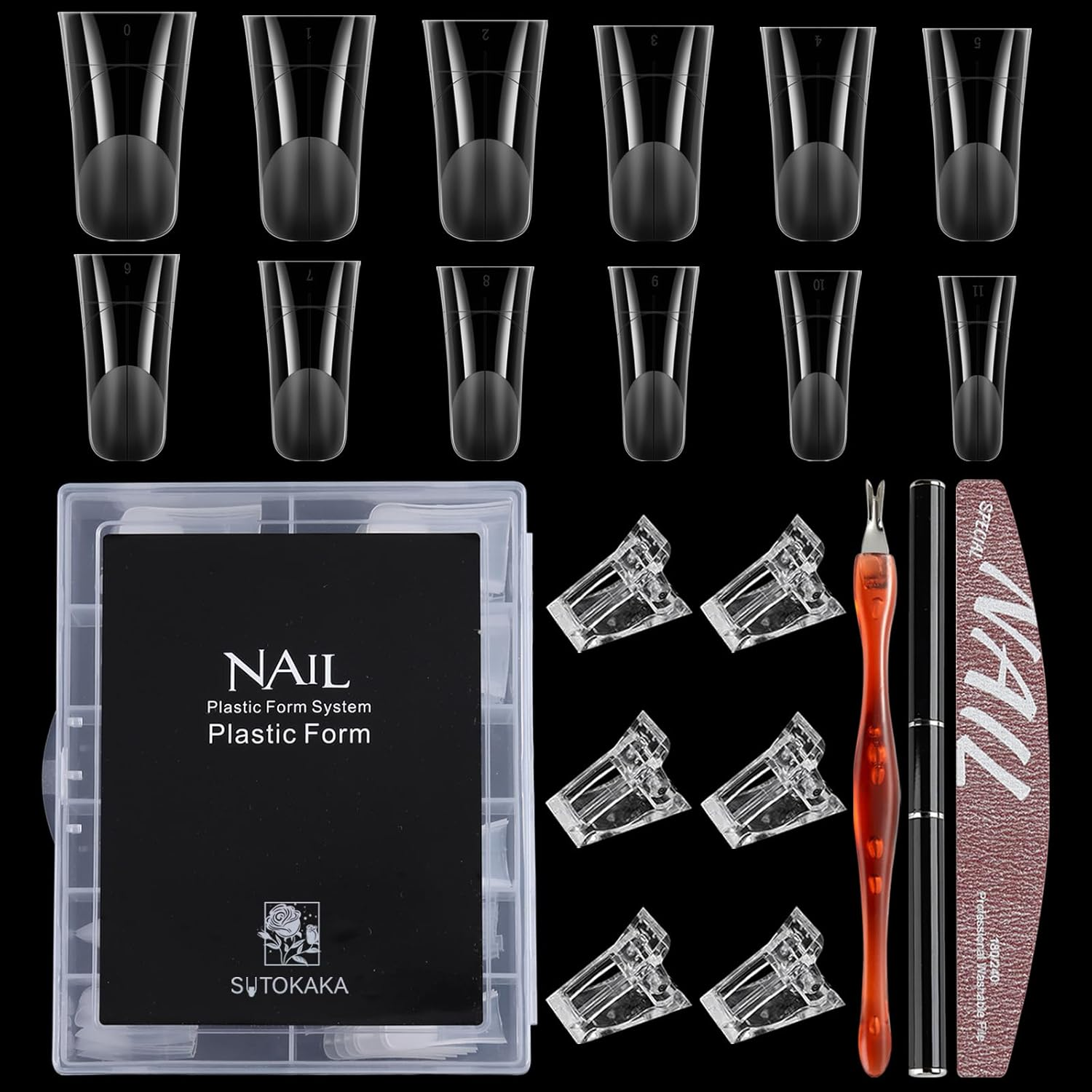 SUTOKAKA 180Pcs Sandwich Polygel Nail Form Kit 15 Sizes Reusable Coffin Nail Extension Mold Builder Gel Dual Forms with Tools for Beginners, No Paper Forms Needed
