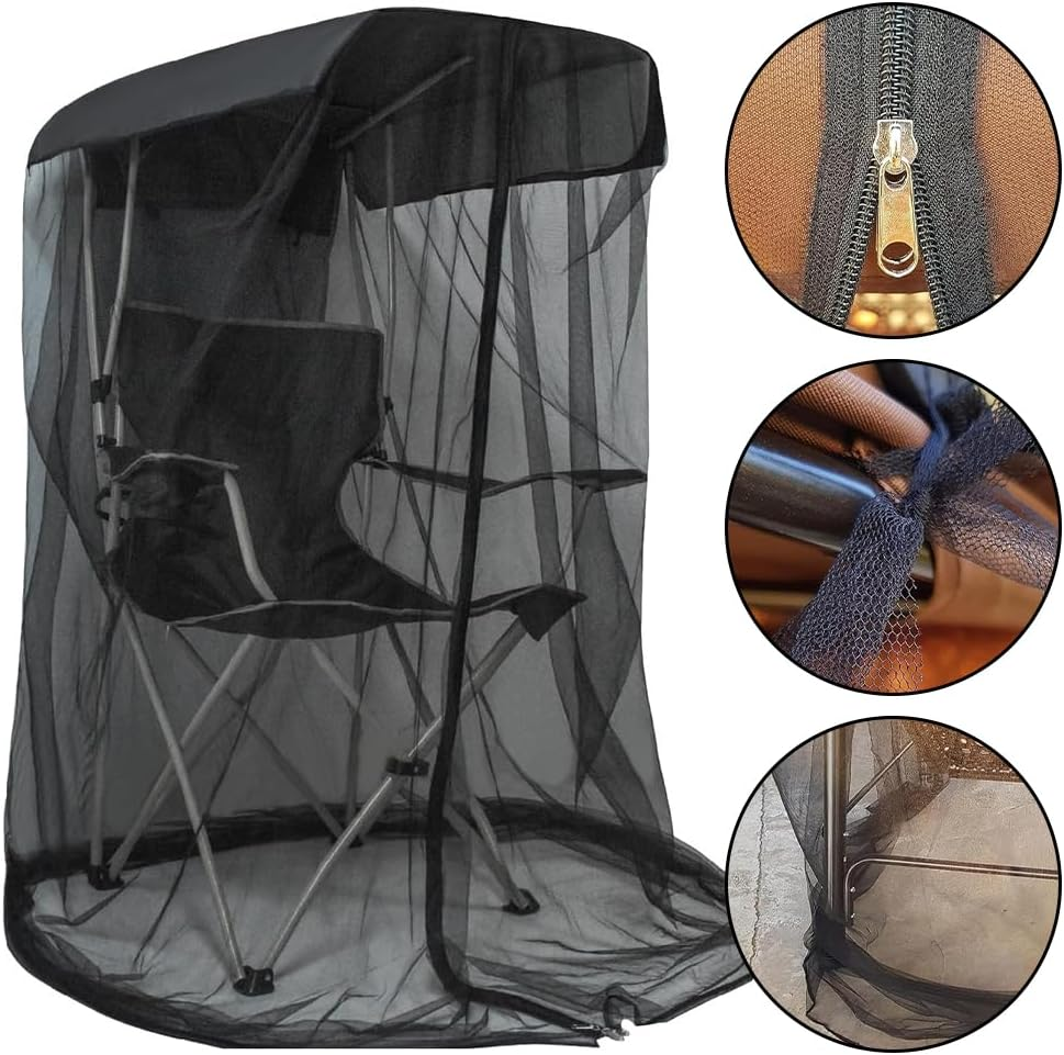 Outdoor Mosquito Net, Fishing Courtyard Garden Mosquito Net with Awning, Waterproof, Foldable, for Outdoor Fishing, Camping Chairs, and Beaches, Chair Not Included (Black) image number 1
