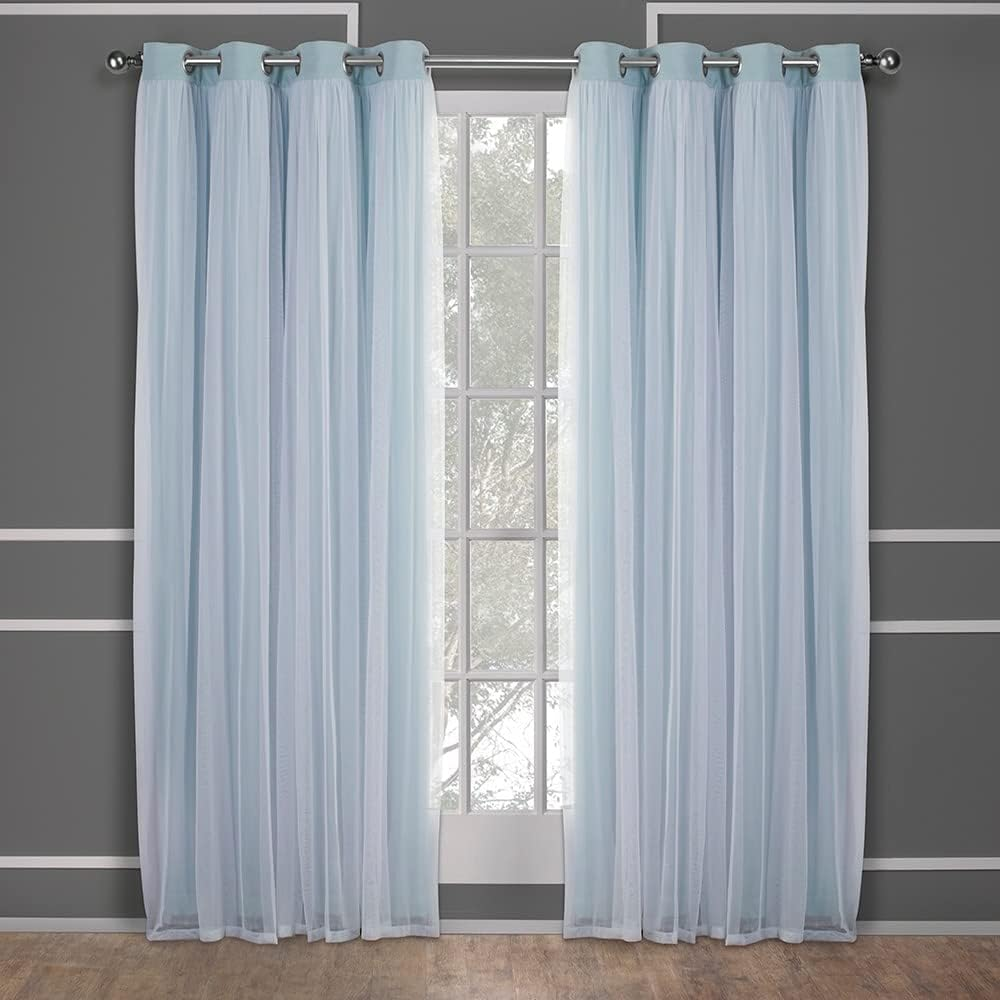 TOWN & COUNTRY LUXE Talia Double Layer Indoor Curtains, Sheer and Room Darkening Blackout, Grommet Top, Energy Efficient, 2-Pack Set, 52"X120", Aqua