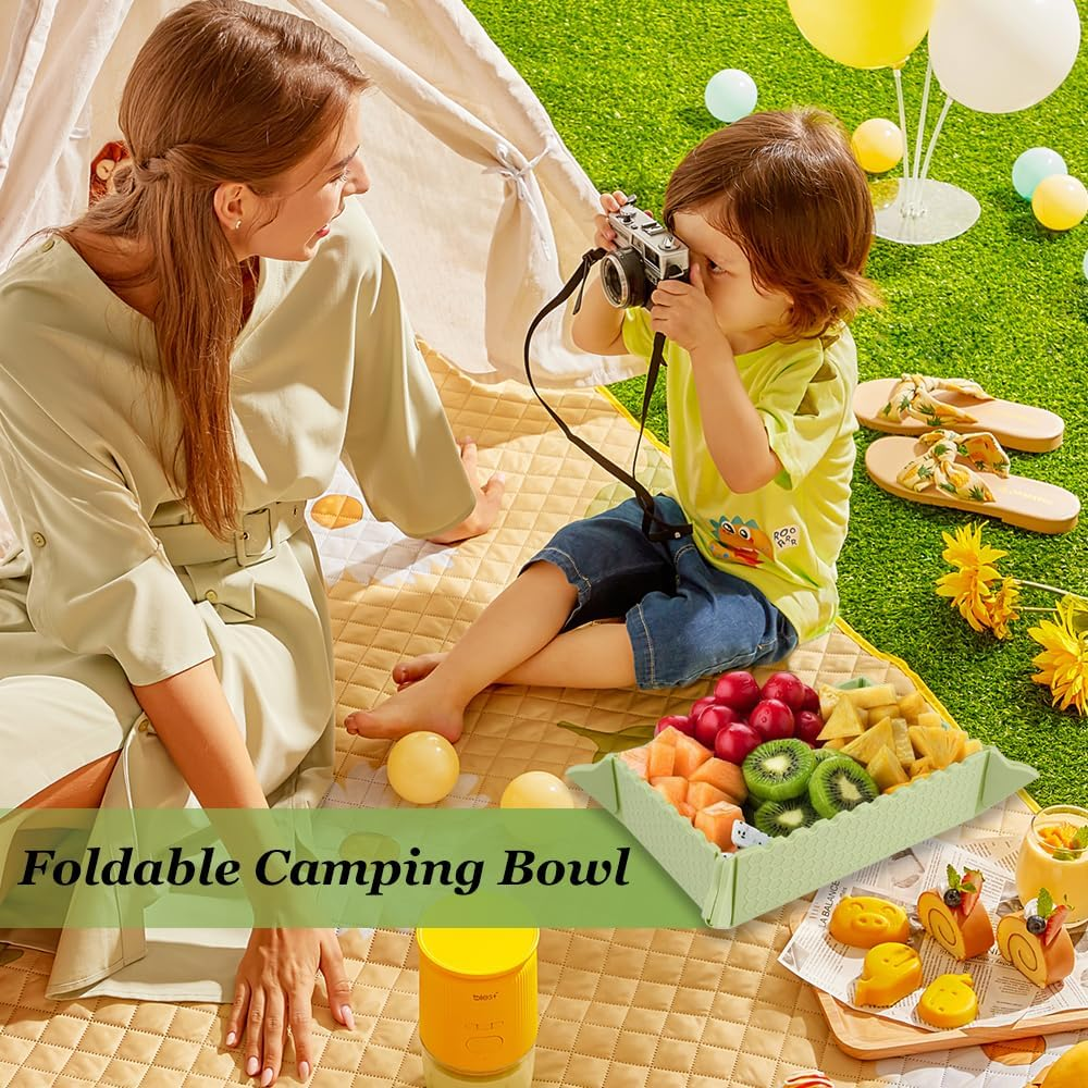 MAOYING Camping Bowl, Foldable Bowl, Portable Silicone Salad Bowl, Foldable Silicone Bowls for Camping, Hiking, Kitchen, School, Outdoor (Green)
