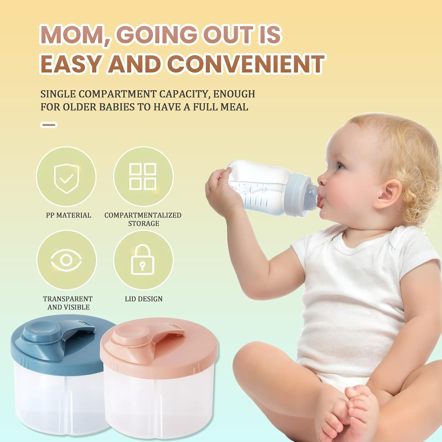 Baby Food Storage Containers,Baby Formula Dispenser 2Pack 4 Compartment Travel Powder Container for Infant Formula, Snacks Cereal PP Plastic, Leak Proof Easy Clean (Pink+Blue, 9.4X9.4X6Cm)