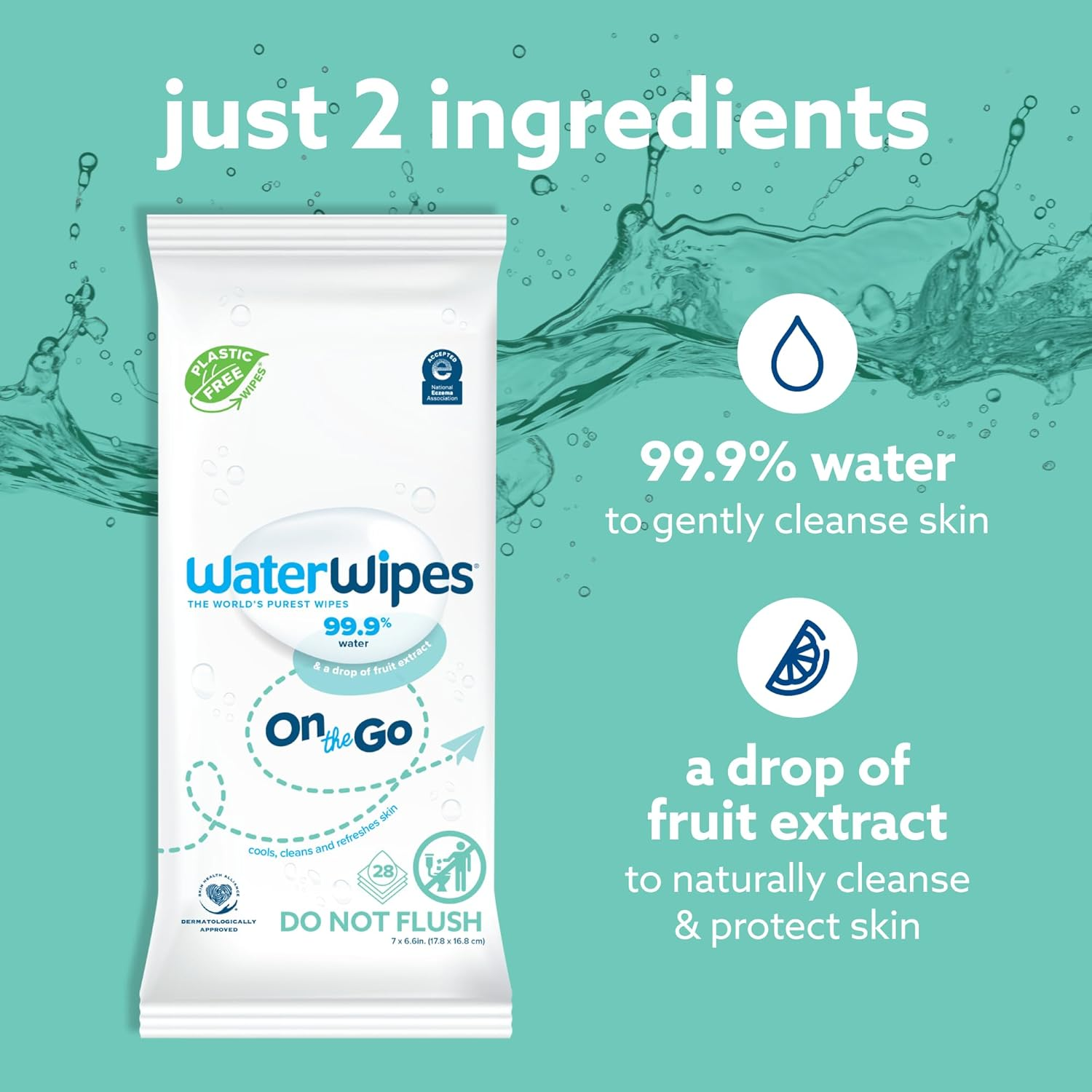 Waterwipes on the Go 8X28Pk Multipack, Ideal for Travel, Designed for Face & Body, 99% Water-Based Wet Wipes