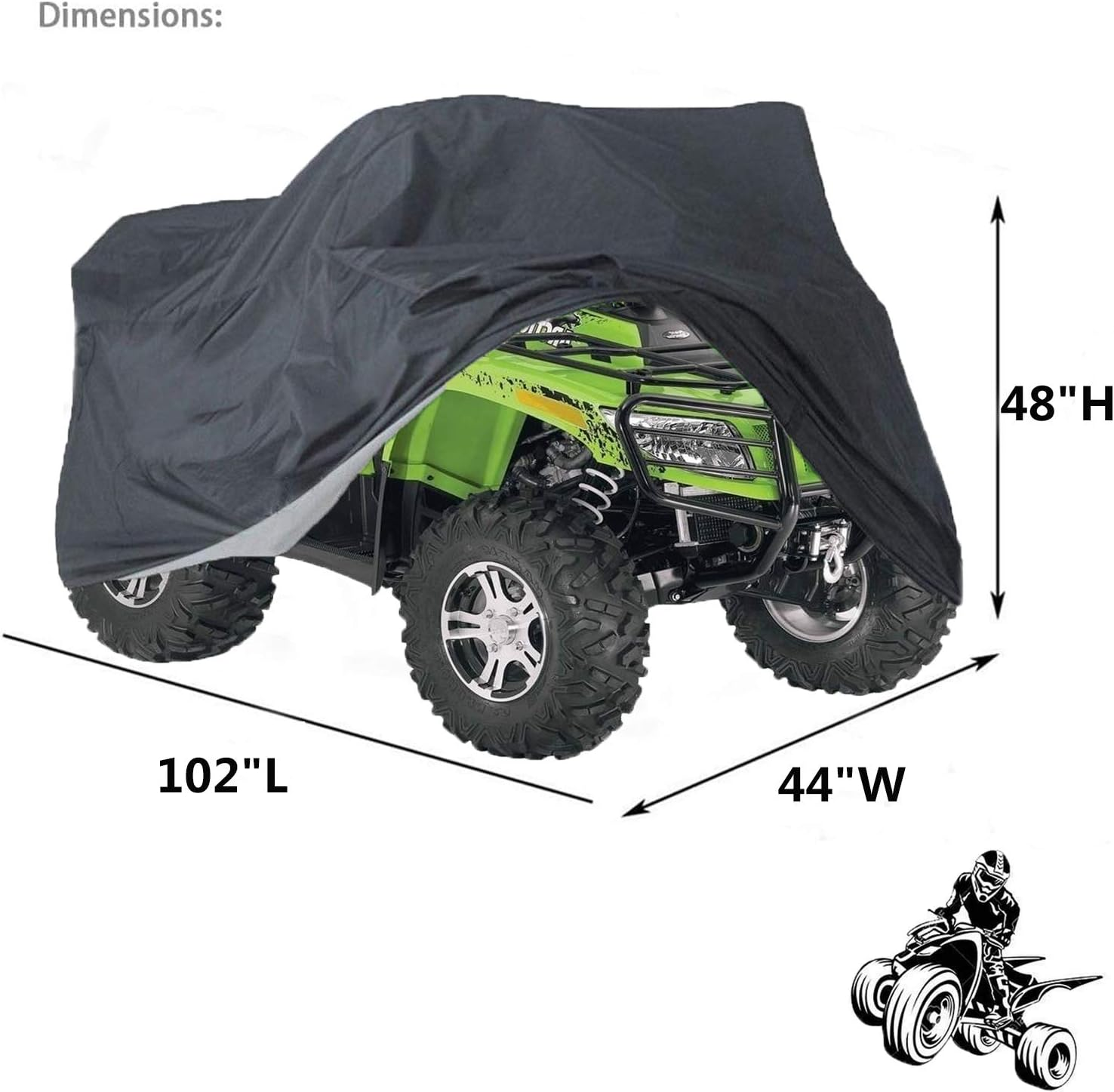 Indeed BUY ATV Cover Waterproof, 420D Heavy Duty Ripstop Material Black Protects 4 Wheeler from Snow Rain or Sun,102'' X44'' X 48'' image number 5