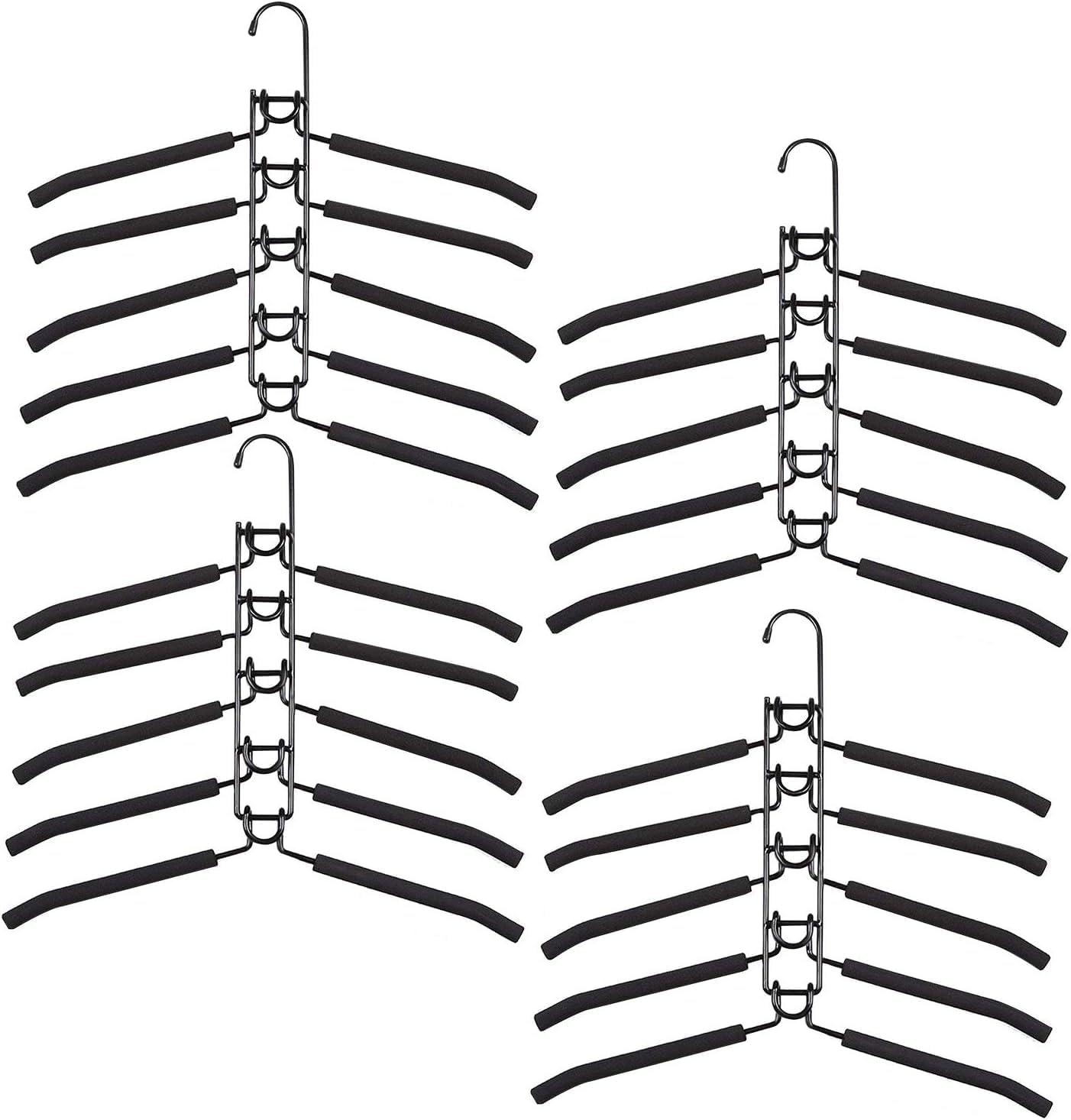 Clothes Hangers,2 Pack 5 in 1 Hangers Space Saving, Heavy Duty Non-Slip Hangers with Padded Foam, Closet Organizer for Shirt,Pant,Coat,Suit (Black) (Black 2 Pack)