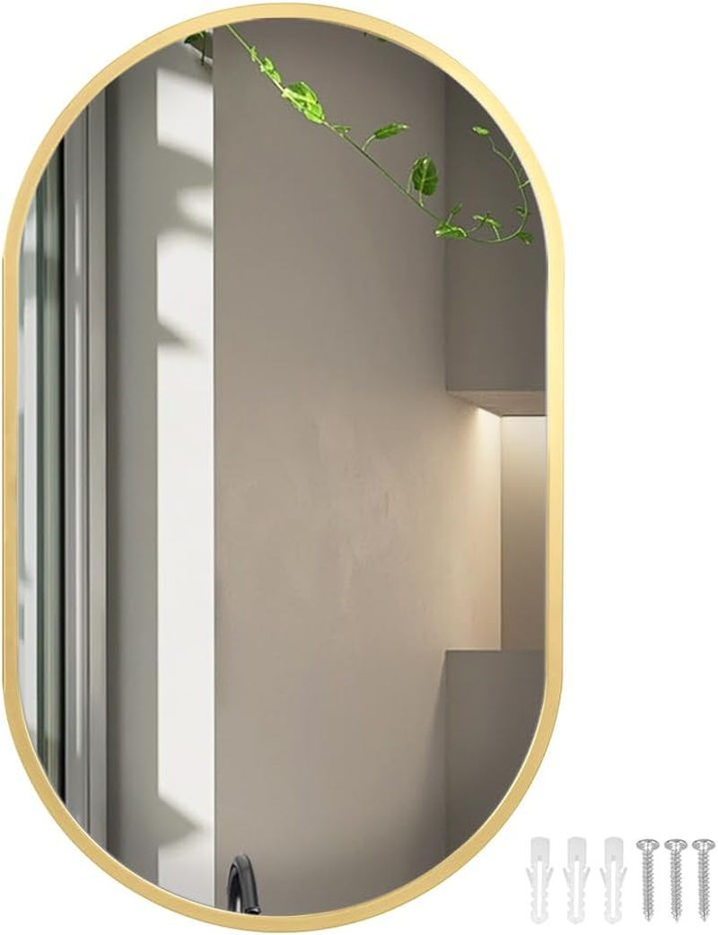 Yezi Home round Wall Mirror Vanity Bedroom Hanging Decor for Bathroom Makeup Shower Room Gold Metal Framed 50CM Dia