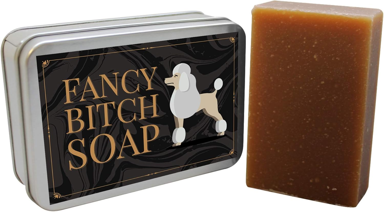 Gears Out Fancy Btch Soap - Pretty Poodle Tin - Novelty Bath Soap for Women - Chocolate Soap, Handcrafted, Made in the USA image number 1