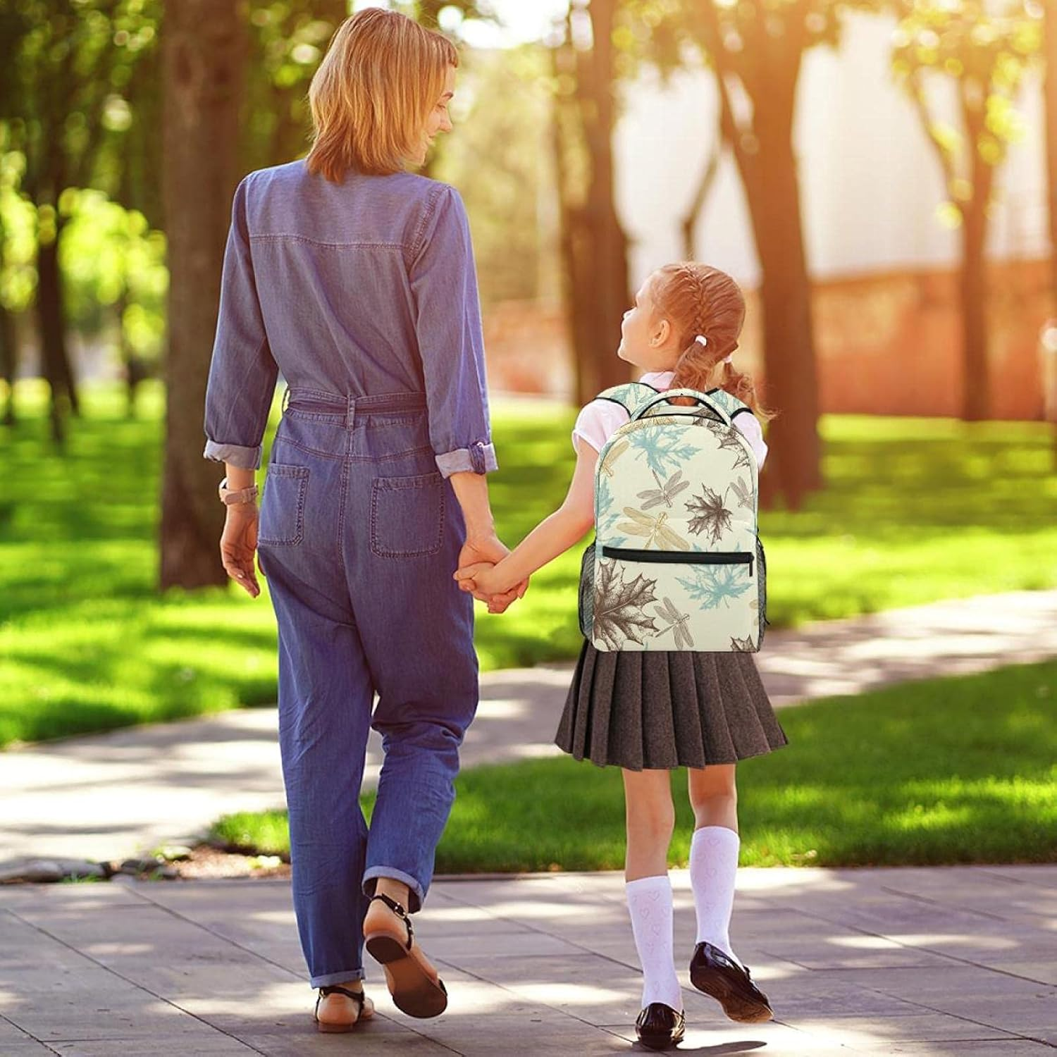 Maple Leaves and a Dragonfly Pattern of Autumn Backpack Students Shoulder Bags Travel Bag College School Tote Backpacks