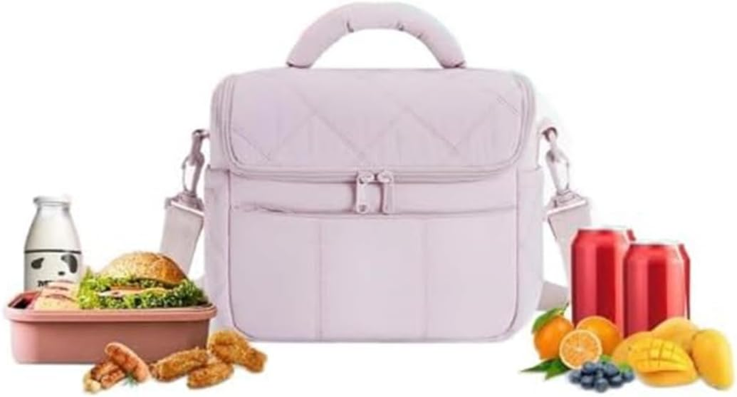 Lunch Cooler Bag for Women, Cute Quilted Insulated Lunch Tote, Lightweight Puffy Waterproof Design for Work, Office, School, Picnic and Travel, Beige image number 1