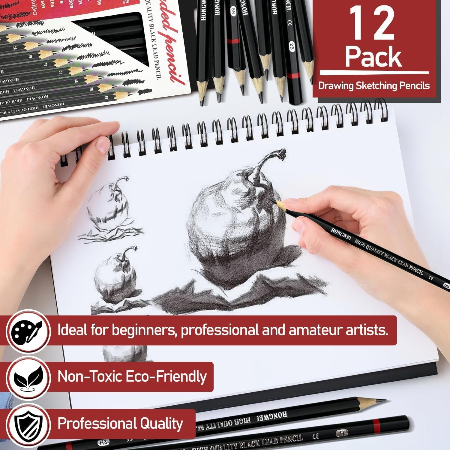 12Pcs Sketch Pencil Set, Drawing Graphite Pencil for Artists Beginner, Ideal for Drawing, Sketching, Shading image number 6