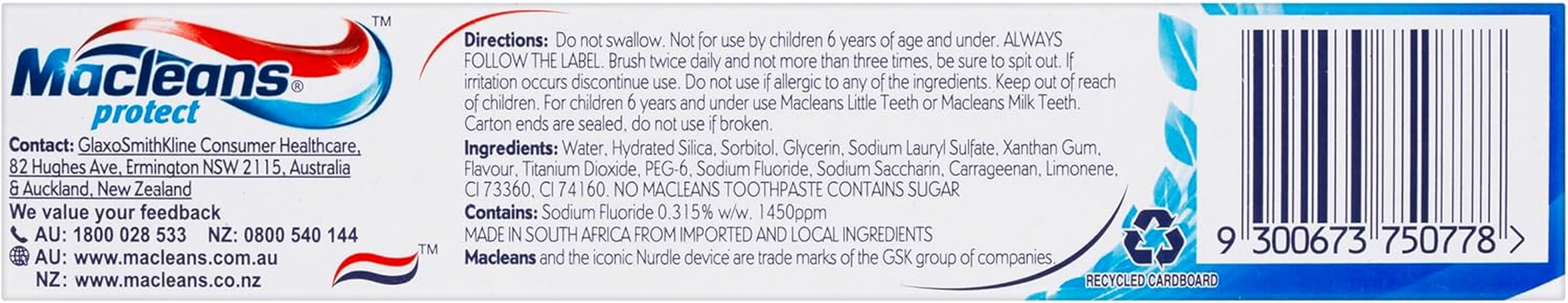 Macleans Protect Fluoride Toothpaste, Fresh Mint, 90G (Pack of 2) image number 1