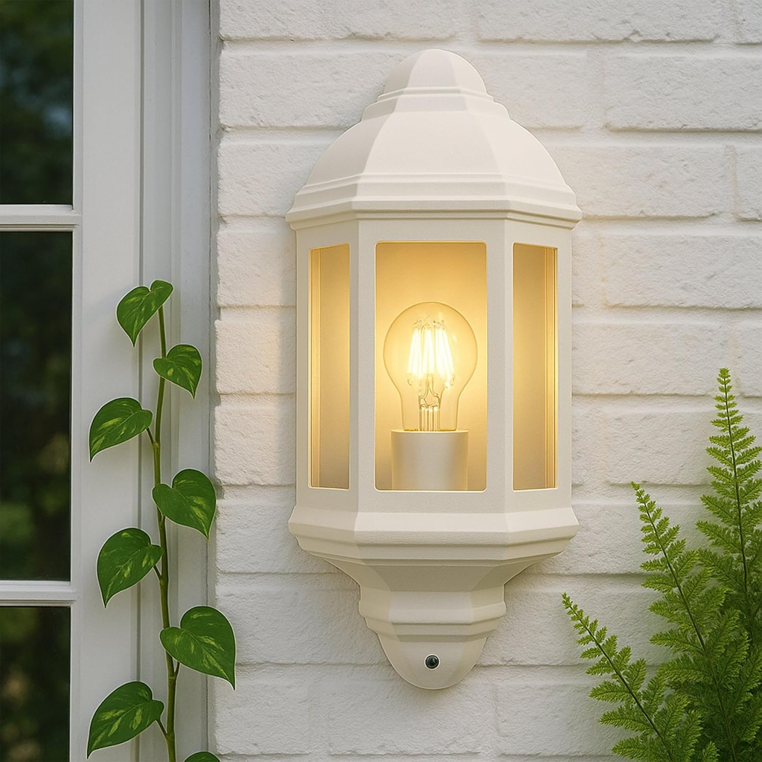 Lexi Lighting Avara Outdoor Wall Sconce, E27 Bulb Base, Exterior Beige Finish Aluminum Frame with Clear Glass Shade, IP54 Waterproof Porch Lights for Patio Front Door Garage - Beige image number 1
