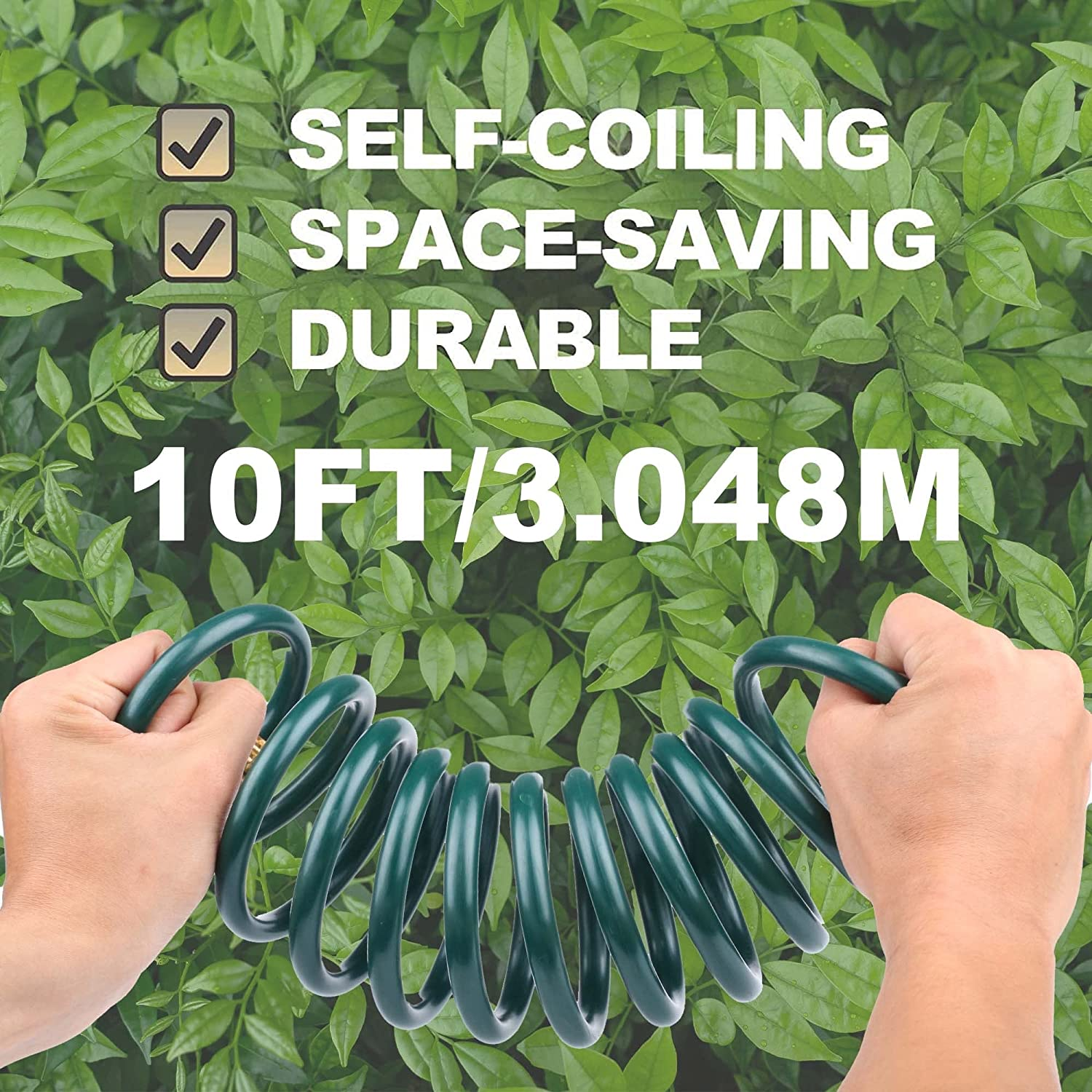 EVA Recoil Garden Hose for Outdoor: Retractable Water Hoses with Nipple QD Fittings - Lightweight and Corrosion Resistant for Yard Boat (10FT, Green) image number 2