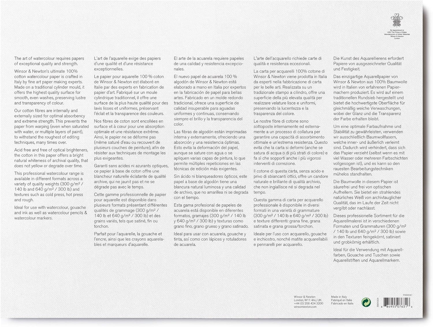 Winsor & Newton Professional Watercolor Paper Block, 12" X 16", Cold Pressed