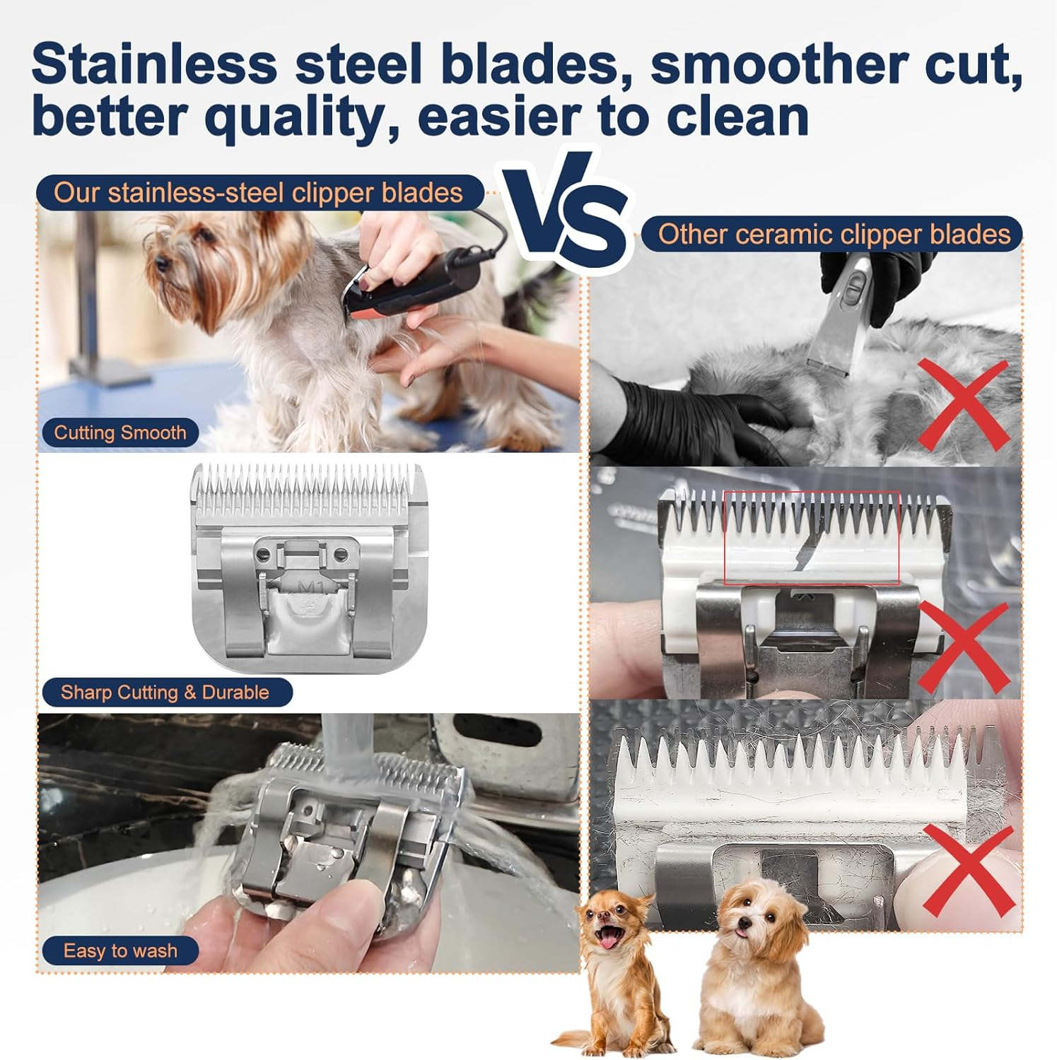 10# Clipper Blades Pet Grooming Clipper Replacement Blades Detachable Germany Stainless Steel Blade Compatible with Andis/Wahl/Oster Dog Clippers Size-10, 1/16-Inch Cut Length E - 005 image number 3
