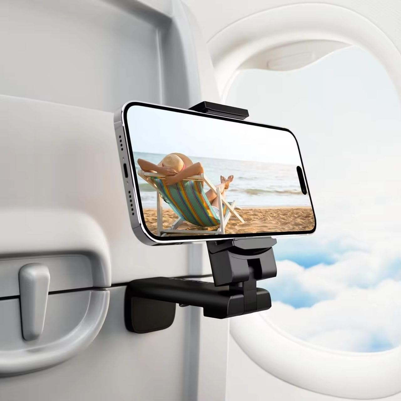 Universal Airplane Phone Holder, Hands-Free Travel Phone Mount with 360&deg; Rotation, Foldable Compact Design, Compatible with All Smartphones Redease image number 1