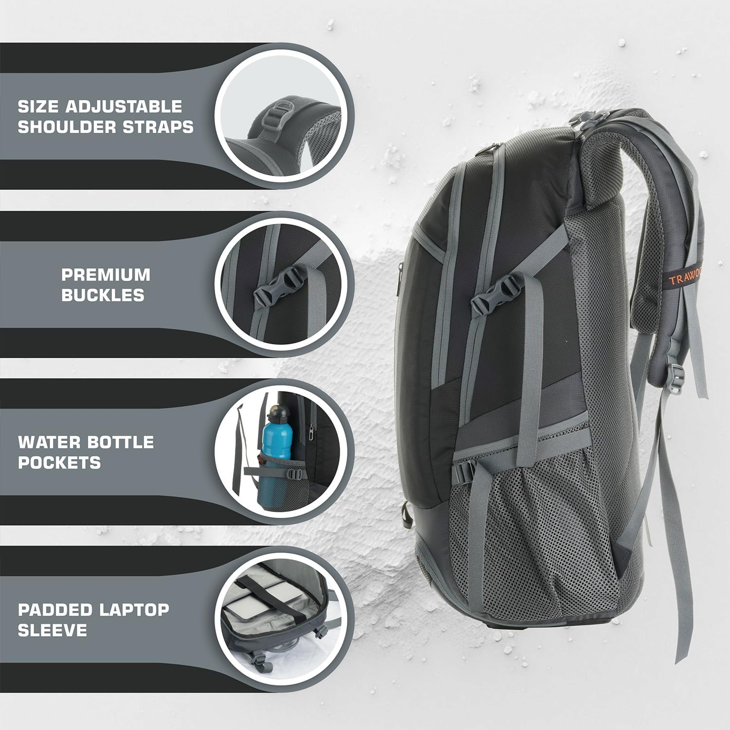 TRAWOC FALCON 40 L Travel Laptop Backpack for Men and Women, Casual Daypack with Rain Cover Hiking, Trekking, Travelling Bag