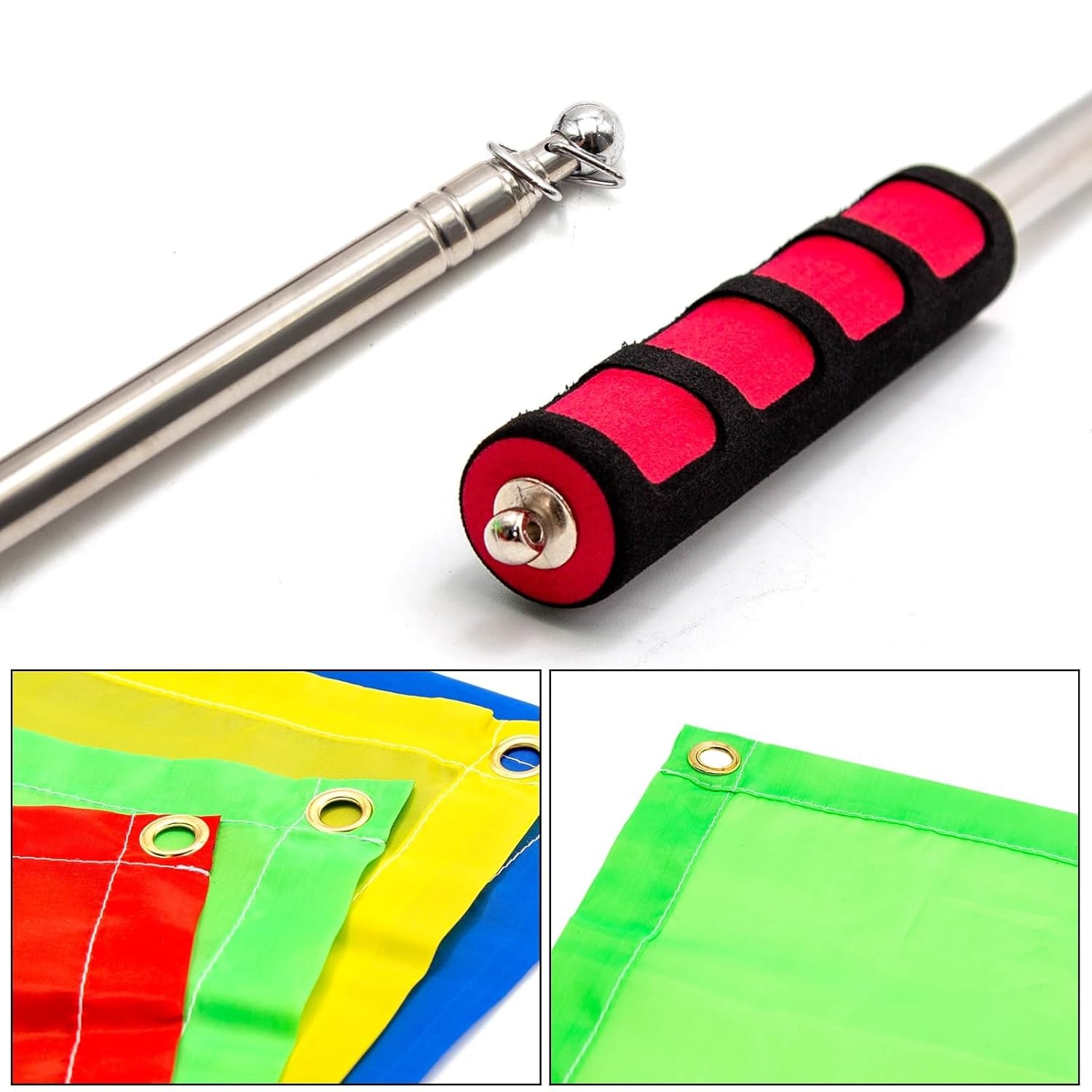 Horse Training Flag 2 Pcs 48Inch Telescopic Flagpoles and 4 Pcs 18Inch Equestrian Flags Portable Equestrian Nylon Training Flags image number 1