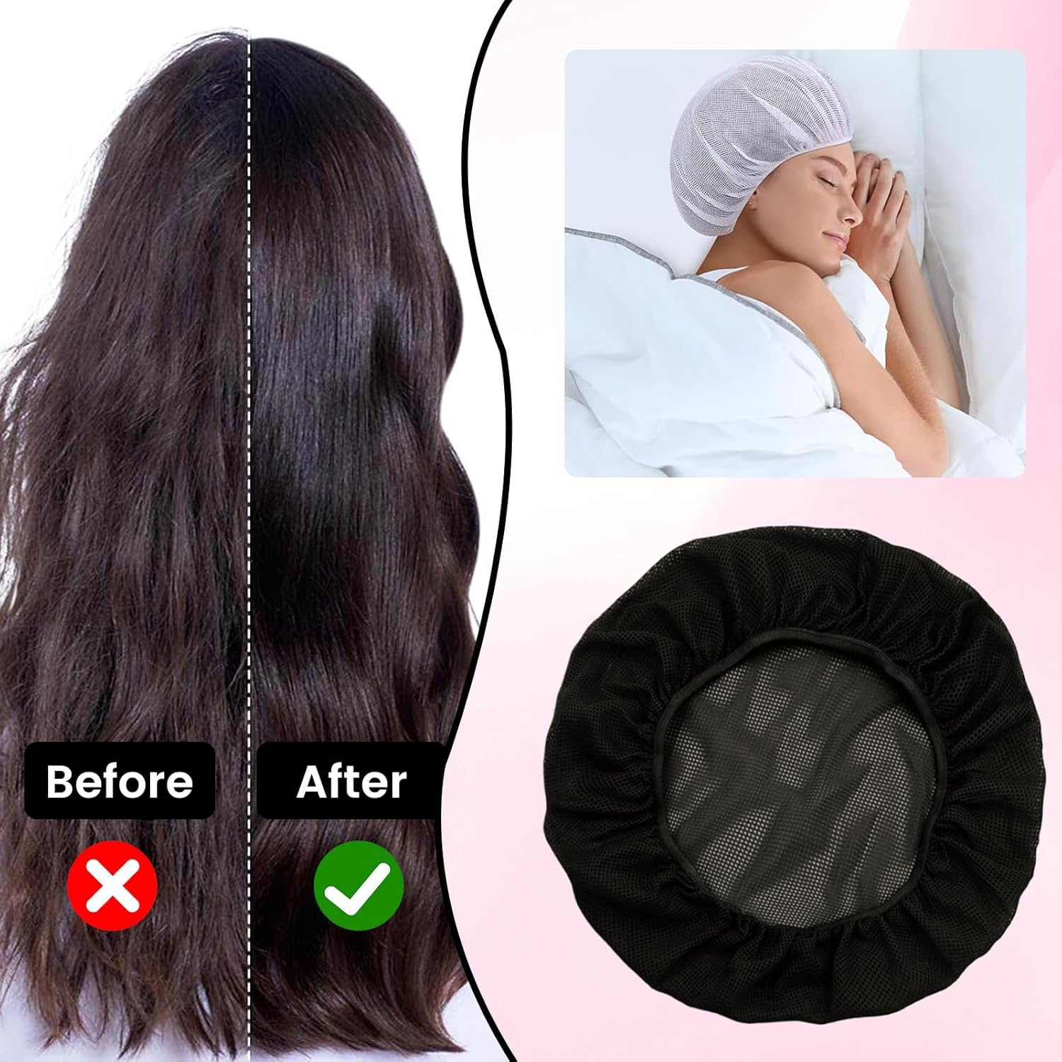 Hair Net for Sleeping, Pack of 3 Sleeping Cap Hair Protection, Soft Mesh Bonnet Sleep Cap, Adjustable Net Cap for Women, Hair Net for Wigs, Night Sleep Cap image number 5