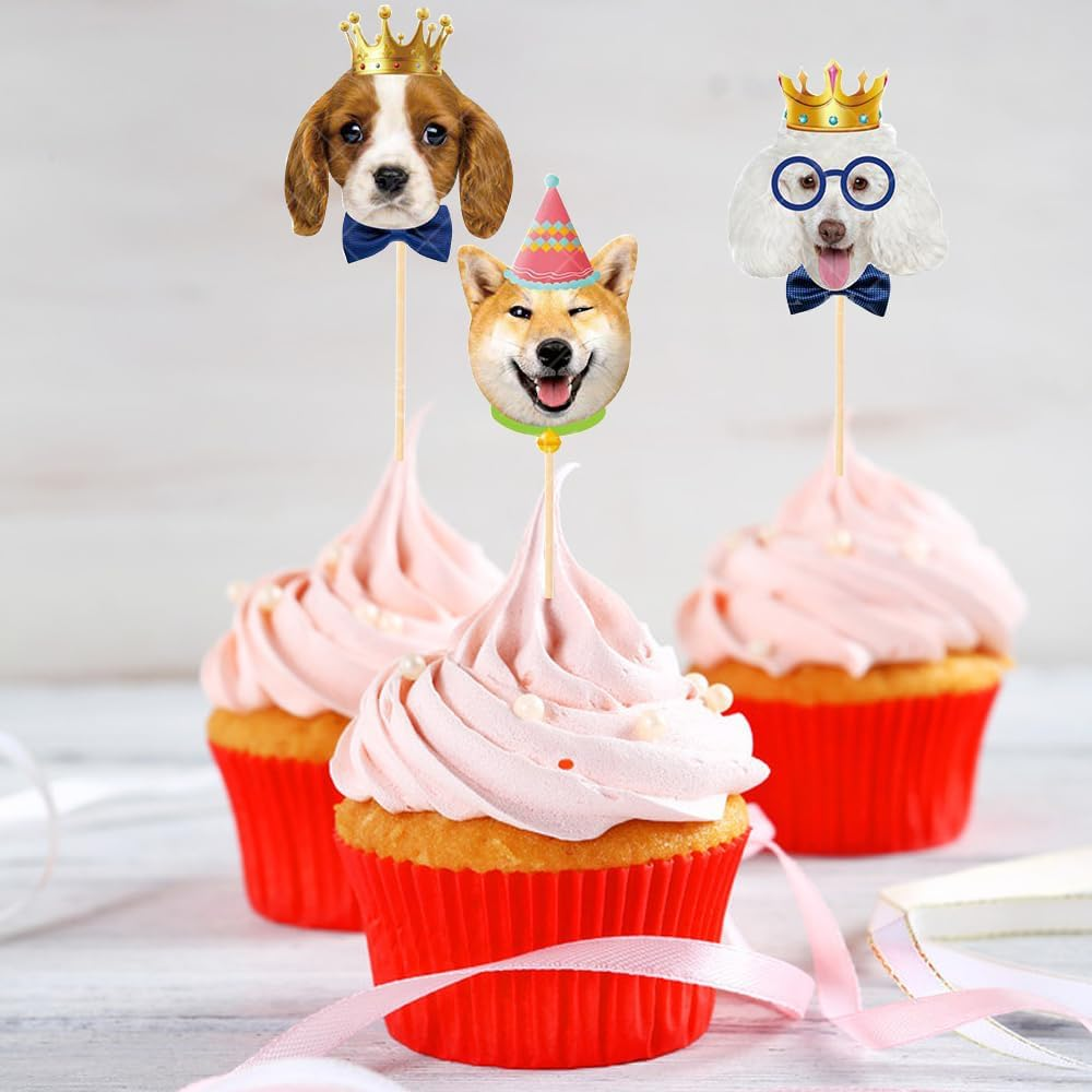 Pet Dog Cupcake Toppers, 24 PCS Pet Dog Themed Birthday Party Supplies,Baby Shower Party Decorations - Dinosaur image number 4