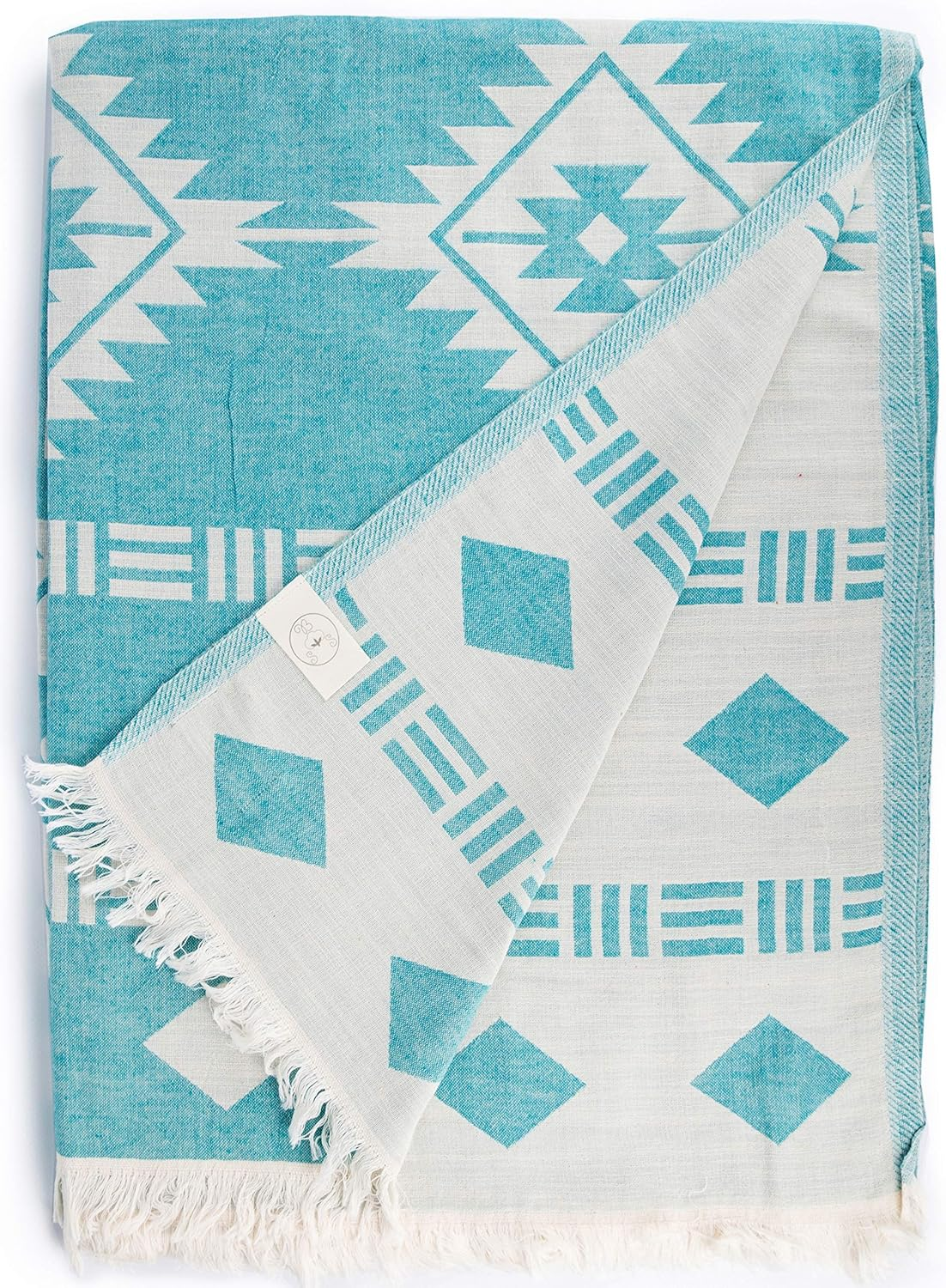 Bersuse 100% Cotton Belize XL Throw Blanket Turkish Towel - 75X90 Inches, Aqua