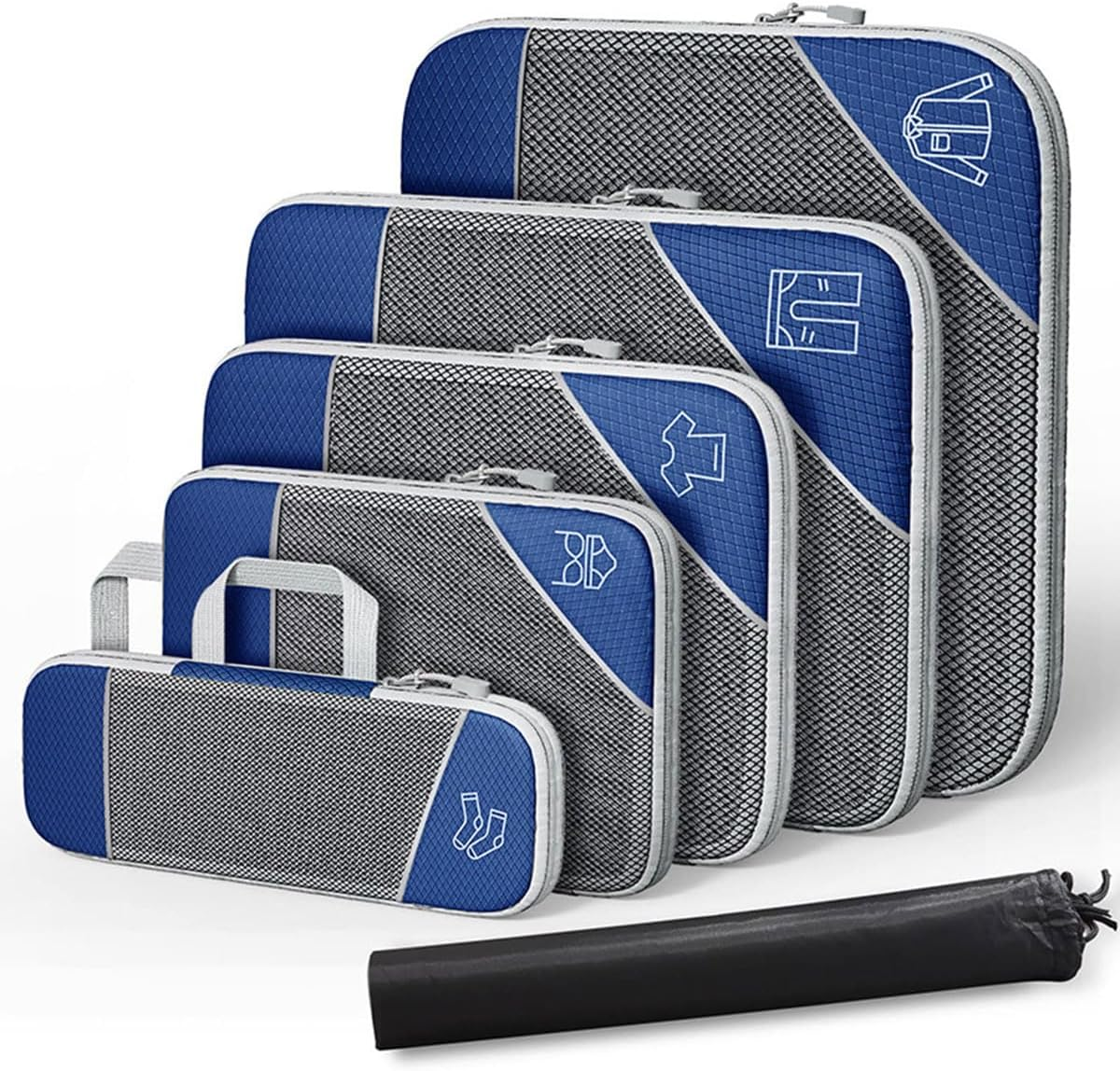 AIMALL 6-Pack Travel Storage Bags for Luggage Organizer, Compression Packing Cubes with Handles, Waterproof Nylon Mesh Laundry Bags for Travel Accessories