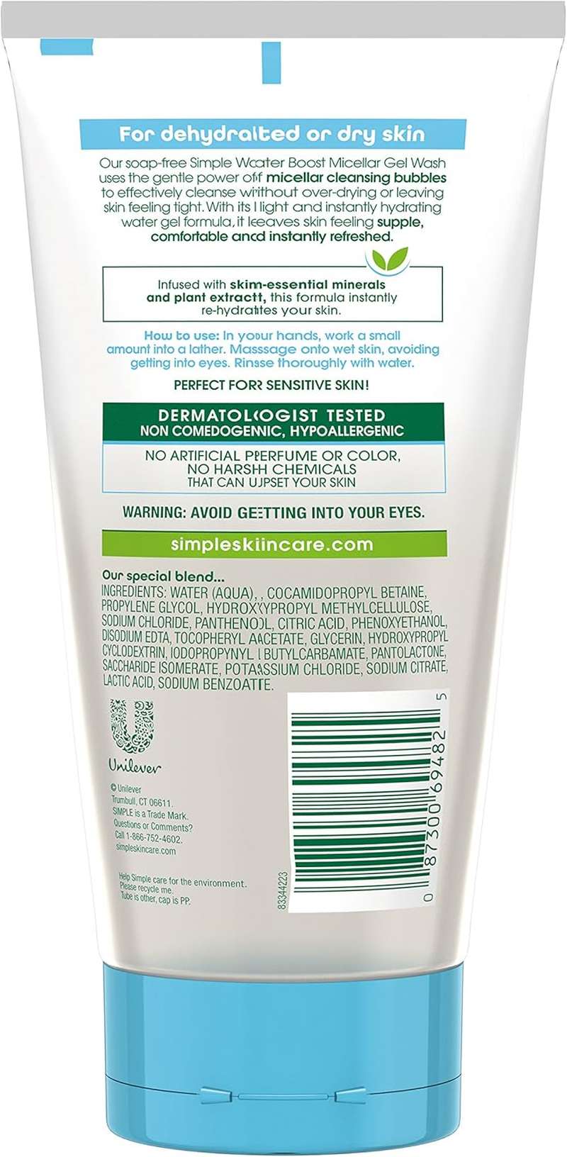 Simple Water Boost Micellar Facial Gel Wash for Sensitive Skin, 5 Ounce (Pack of 3)