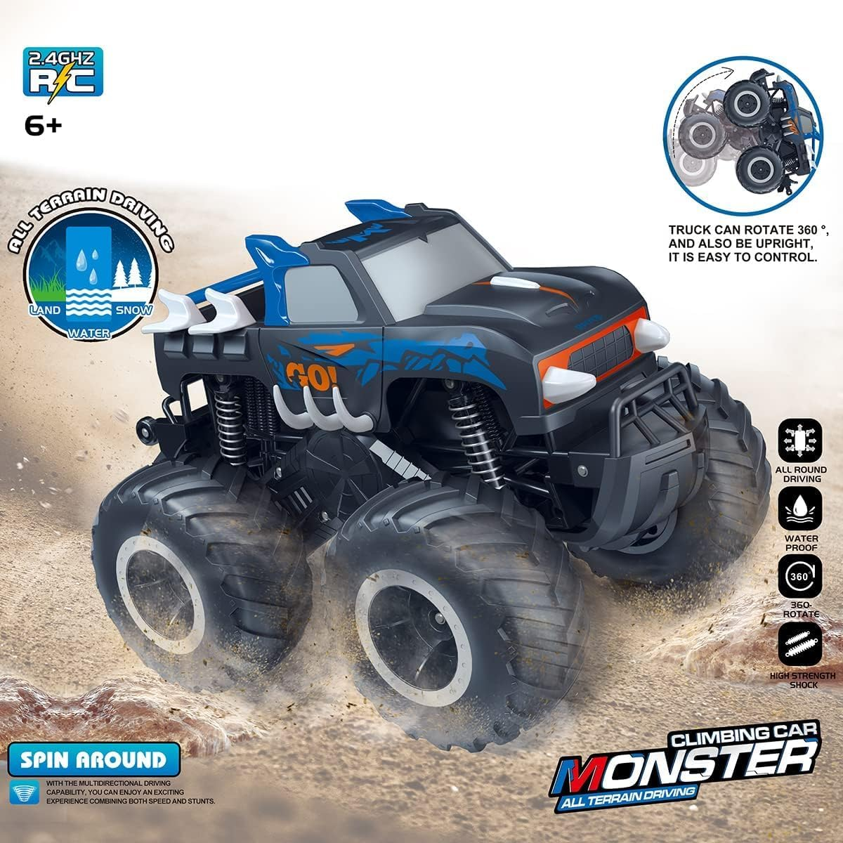 Threeking 1:16 Waterproof Monster Truck Toys RC Cars Amphibious Remote Control Car Trucks 4WD All Terrain Off-Road Pickup Toy for 6 7 8 9 10 11 12 Year Old Boys Girls Kids Gifts Presents image number 6
