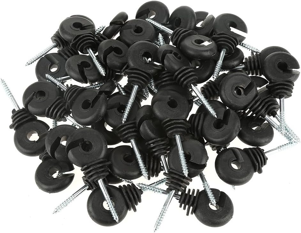 50Pcs Black Screw in Ring Insulators Electric Fence Accessories for Wood Post Sun Protection, Rain Protection image number 1