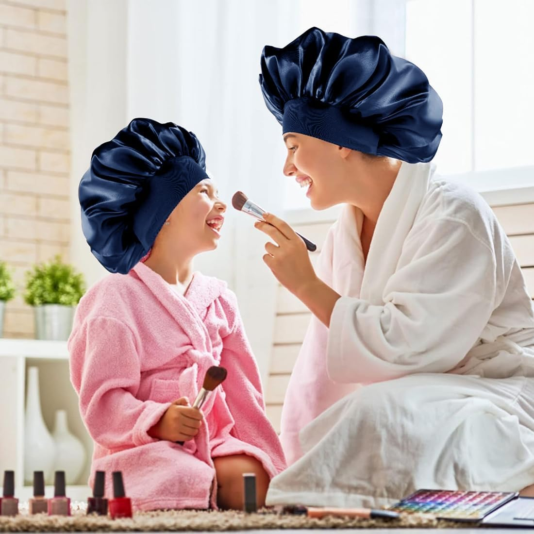 VIVIIHOO Silk Bonnet for Men - Black Satin Silk Bonnet with Adjustable Elastic Band - Soft, Comfortable and Ideal for Sleeping - Large Bonnet for Men and Women (Navy Blue) image number 1