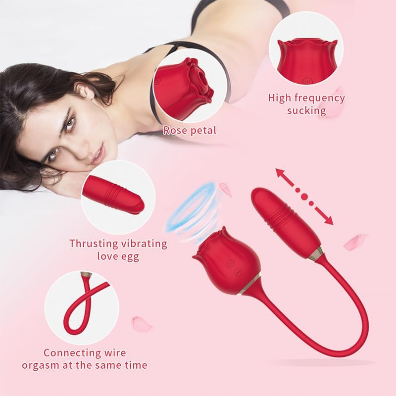 YUKAIONE Rose 3-In-1 Female Sex Toy, Sucking & Inserting Dildo Vibrator for G-Spot, Clitoral & Nipple Stimulation, Adult Sex Toy for Women and Men image number 3