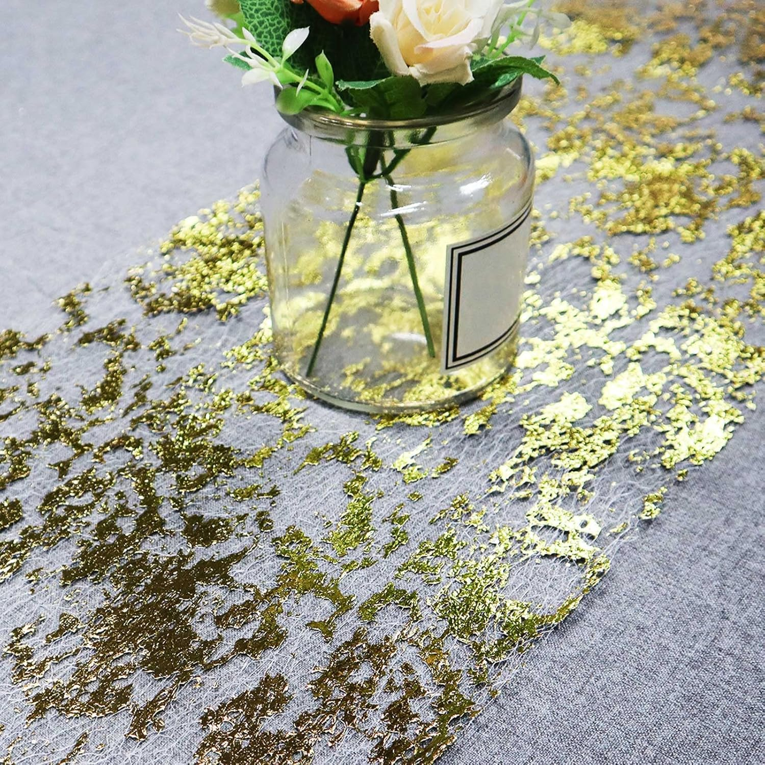 Gold Table Runner, Ultra Long Glitter Metallic Foil Thin Mesh Table Runner Roll 28Cmx 10M, for Wedding, Bridal Shower, Birthday Party, Gold image number 1