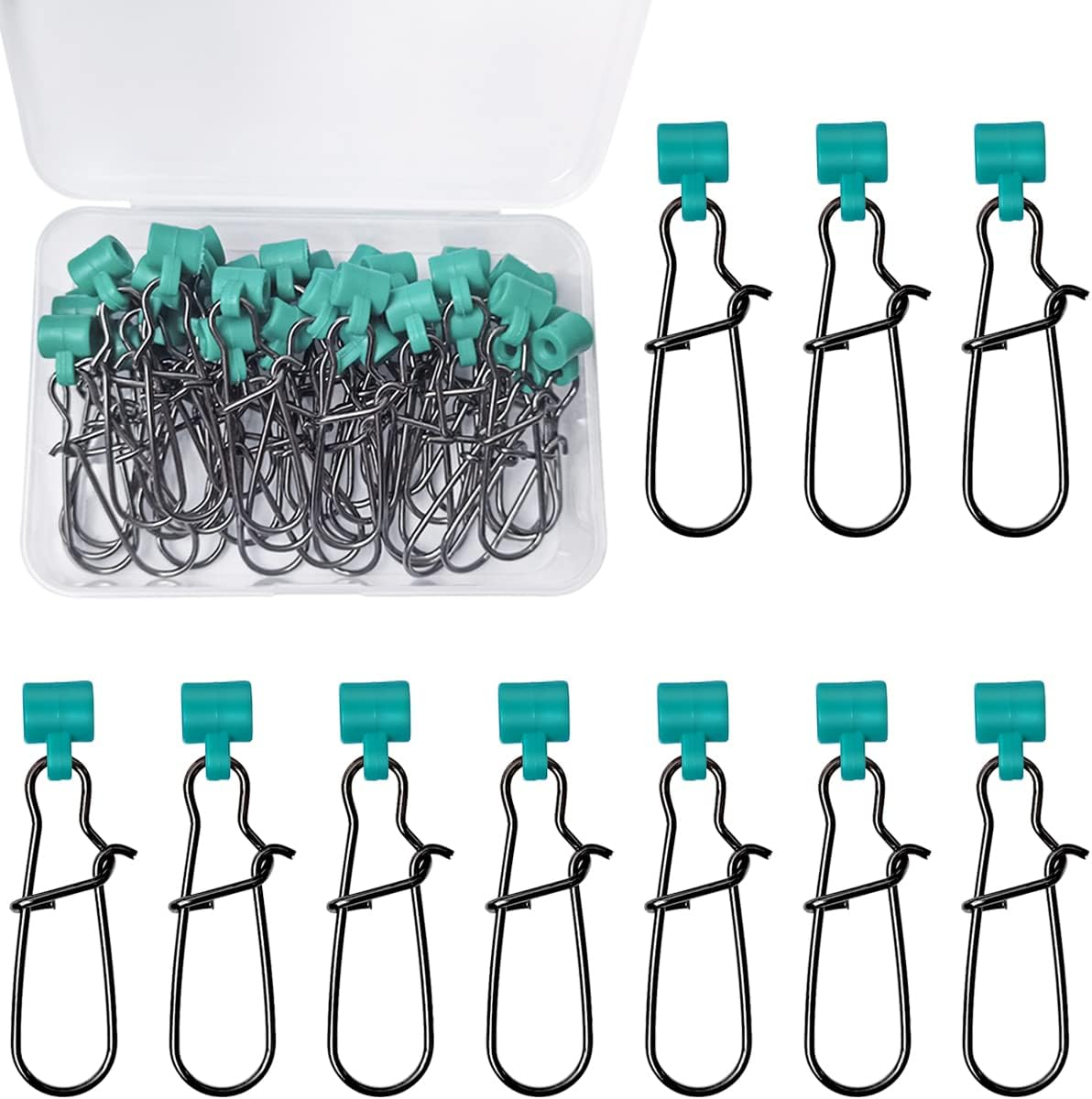 40Pcs Stainless Steel Fishing Line Sinker Slides Catfishing Rig with Duo Lock Snaps Heavy Duty Sinker Slider Swivel Snap Kit for Fishing Tackle