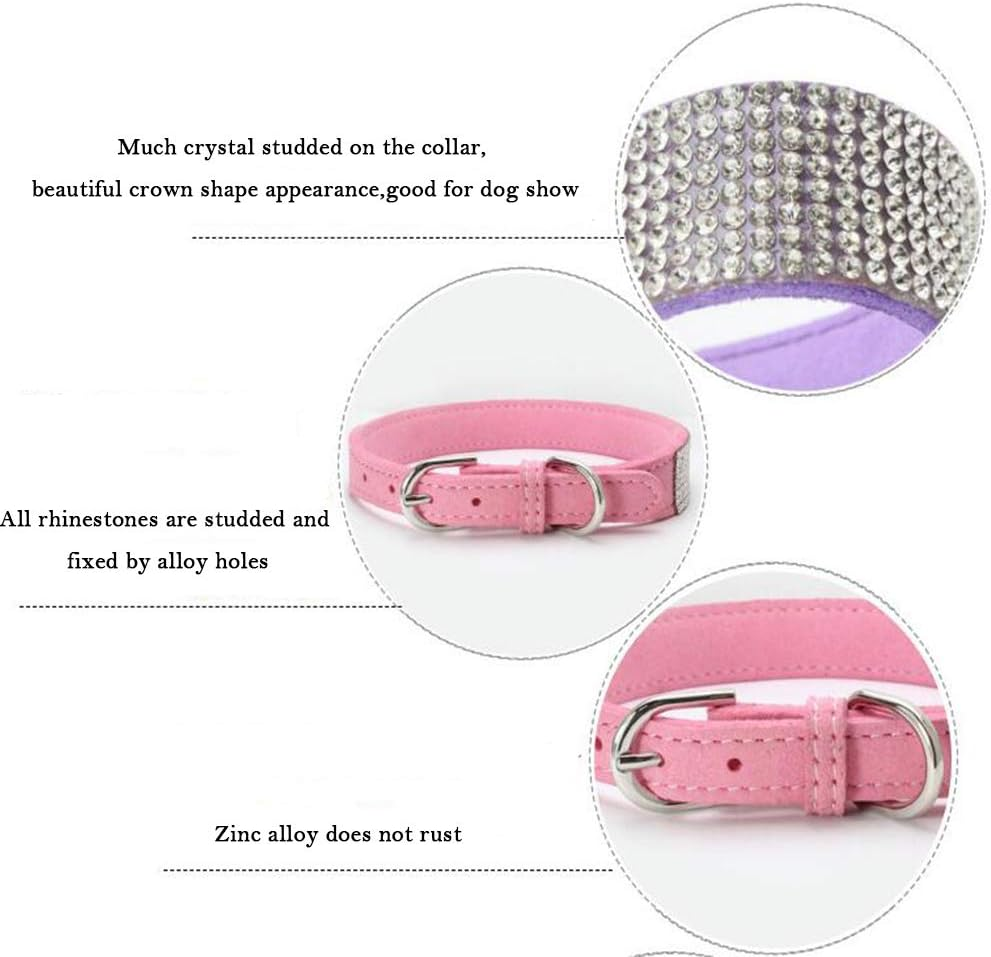 Dog Collar Dazzling Sparkling Crystal Rhinestone Adjustable Puppy Cat Pet Collars Rose Red Small image number 5