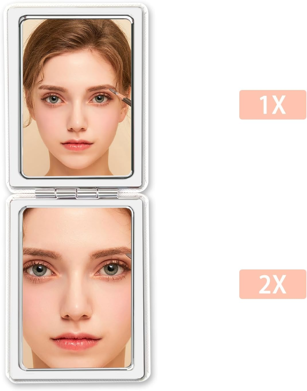 YOLCAR Portable Beauty Mirror with Leather Cover, Double-Sided 1X/2X PU Leather Makeup Small Pocket Mirror, Portable for for Women Home Office - White image number 1